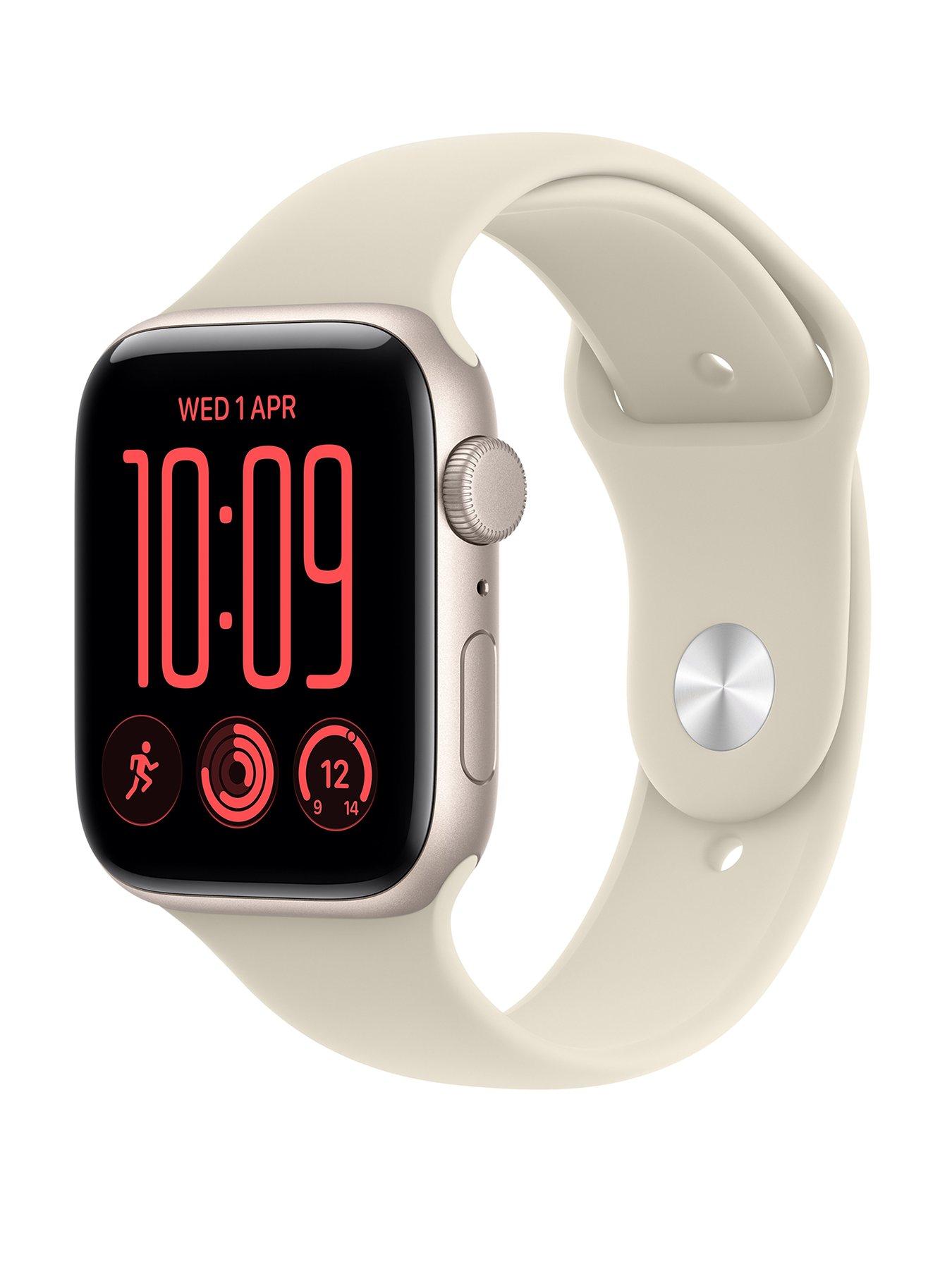 Apple Watch SE 3 (GPS, 2026) 44mm Starlight Aluminium Case with Sand Sport Band - M/L