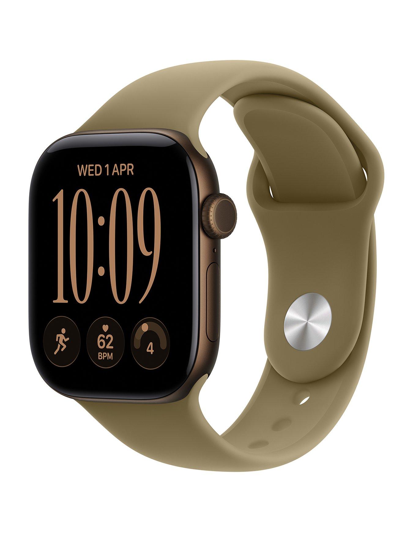 Image 1 of 8 of Apple Watch Series 12 (GPS) 42mm Dark Bronze Aluminium Case with Olive Sport Band - M/L