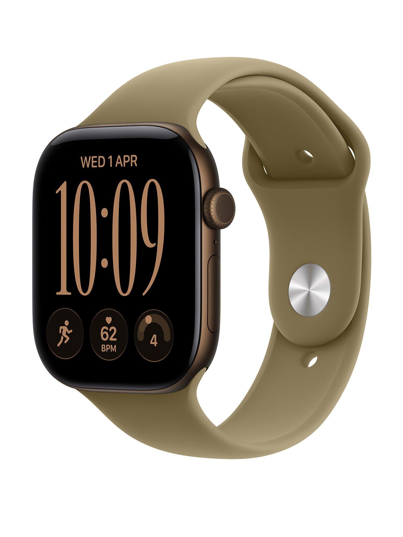 Image 1 of 8 of Apple Watch Series 12 (GPS) 46mm Dark Bronze Aluminium Case with Olive Sport Band - S/M