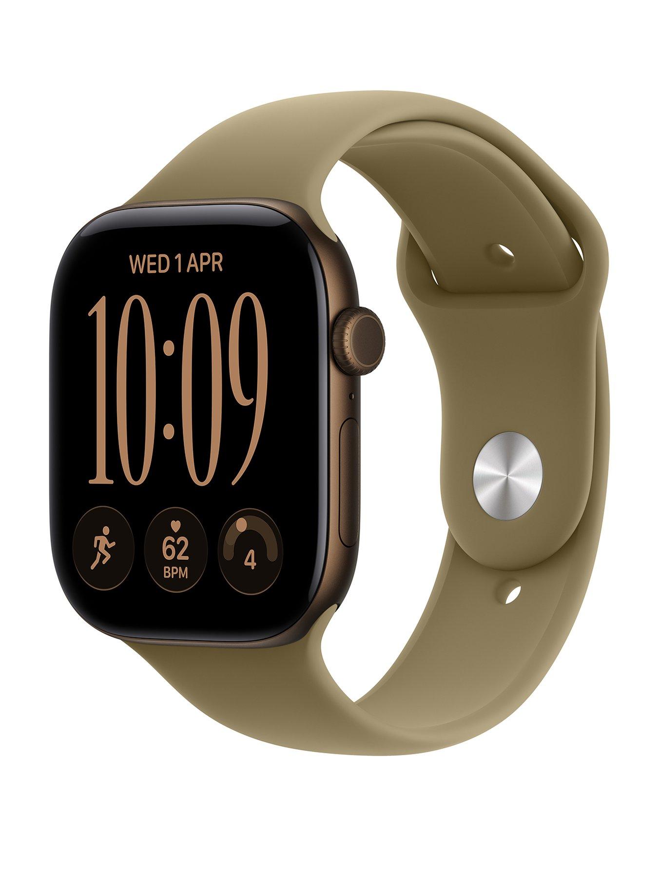 Image 1 of 8 of Apple Watch Series 12 (GPS) 46mm Dark Bronze Aluminium Case with Olive Sport Band - M/L