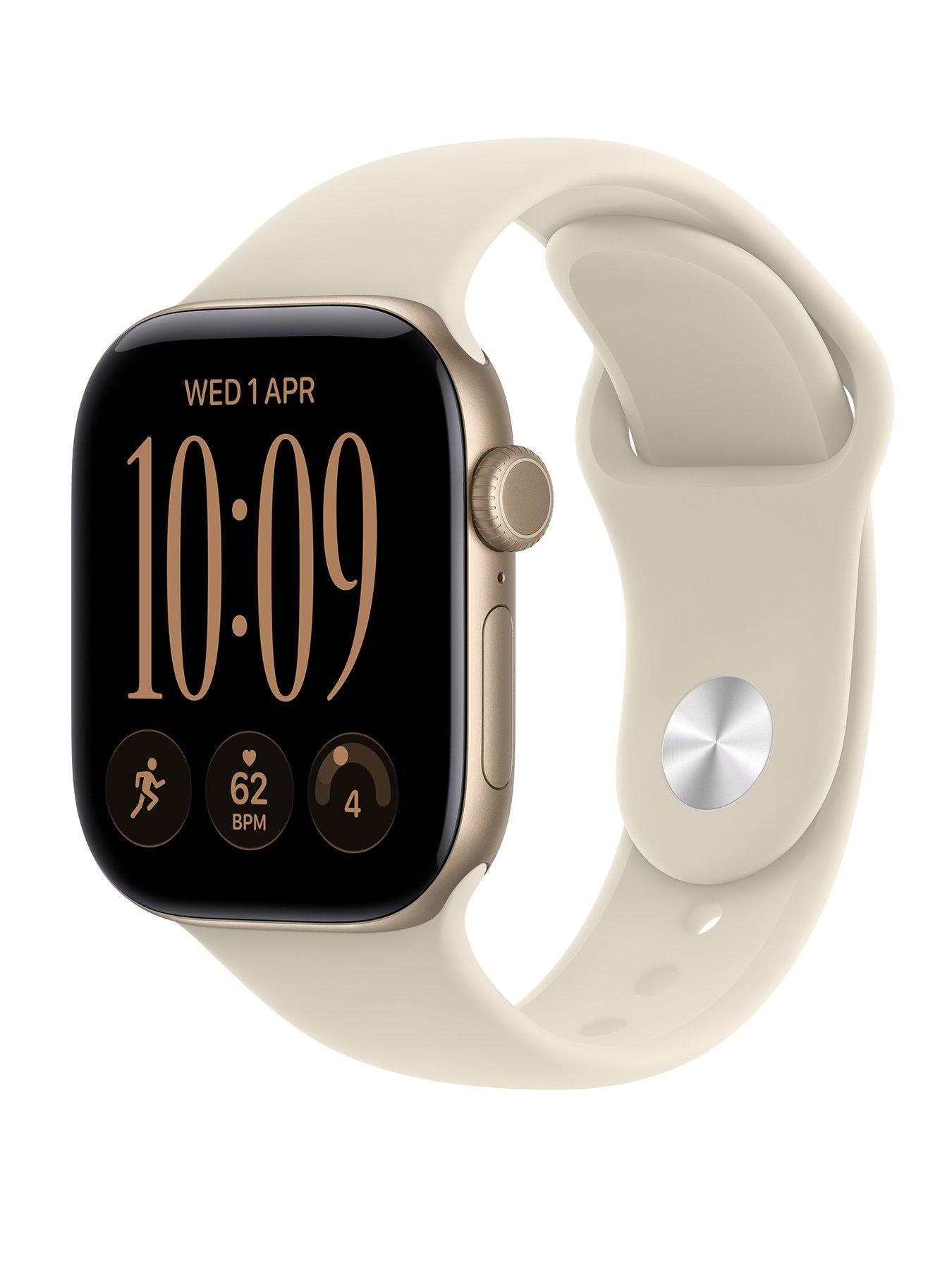 Image 1 of 8 of Apple Watch Series 12 (GPS + Cellular) 42mm Light Gold Aluminium Case with Sand Sport Band - S/M