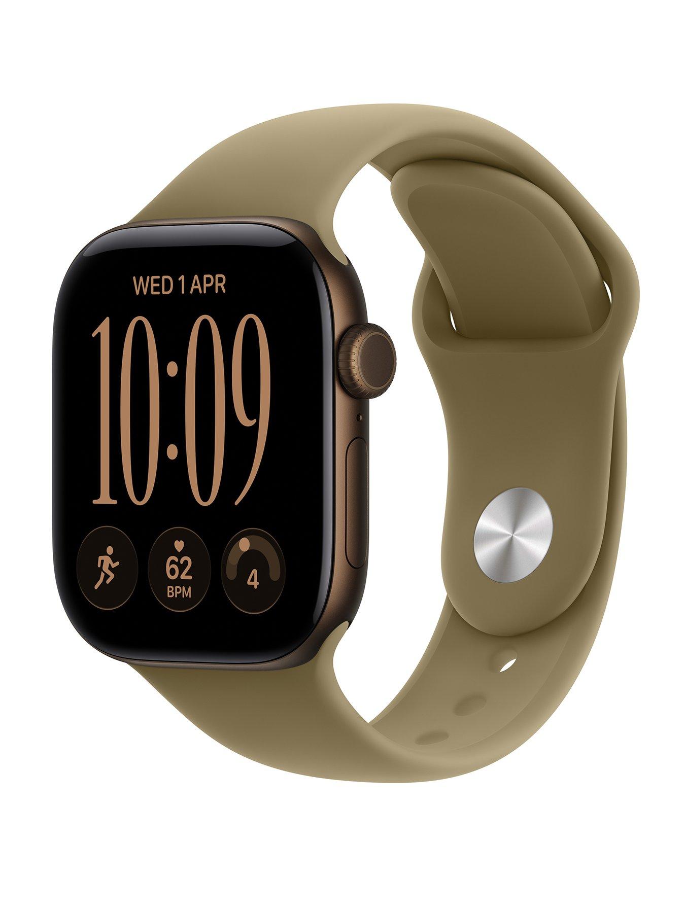 Image 1 of 8 of Apple Watch Series 12 (GPS + Cellular) 42mm Dark Bronze Aluminium Case with Olive Sport Band - S/M