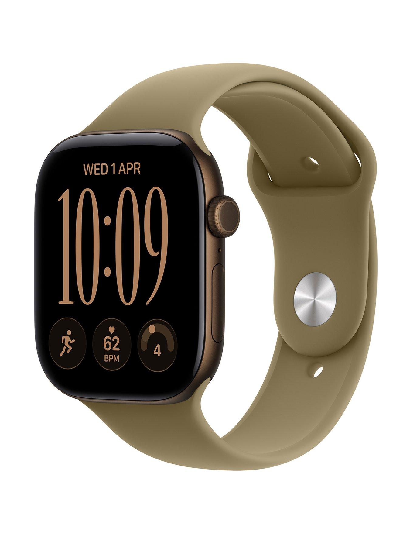 Image 1 of 8 of Apple Watch Series 12 (GPS + Cellular) 46mm Dark Bronze Aluminium Case with Olive Sport Band - M/L