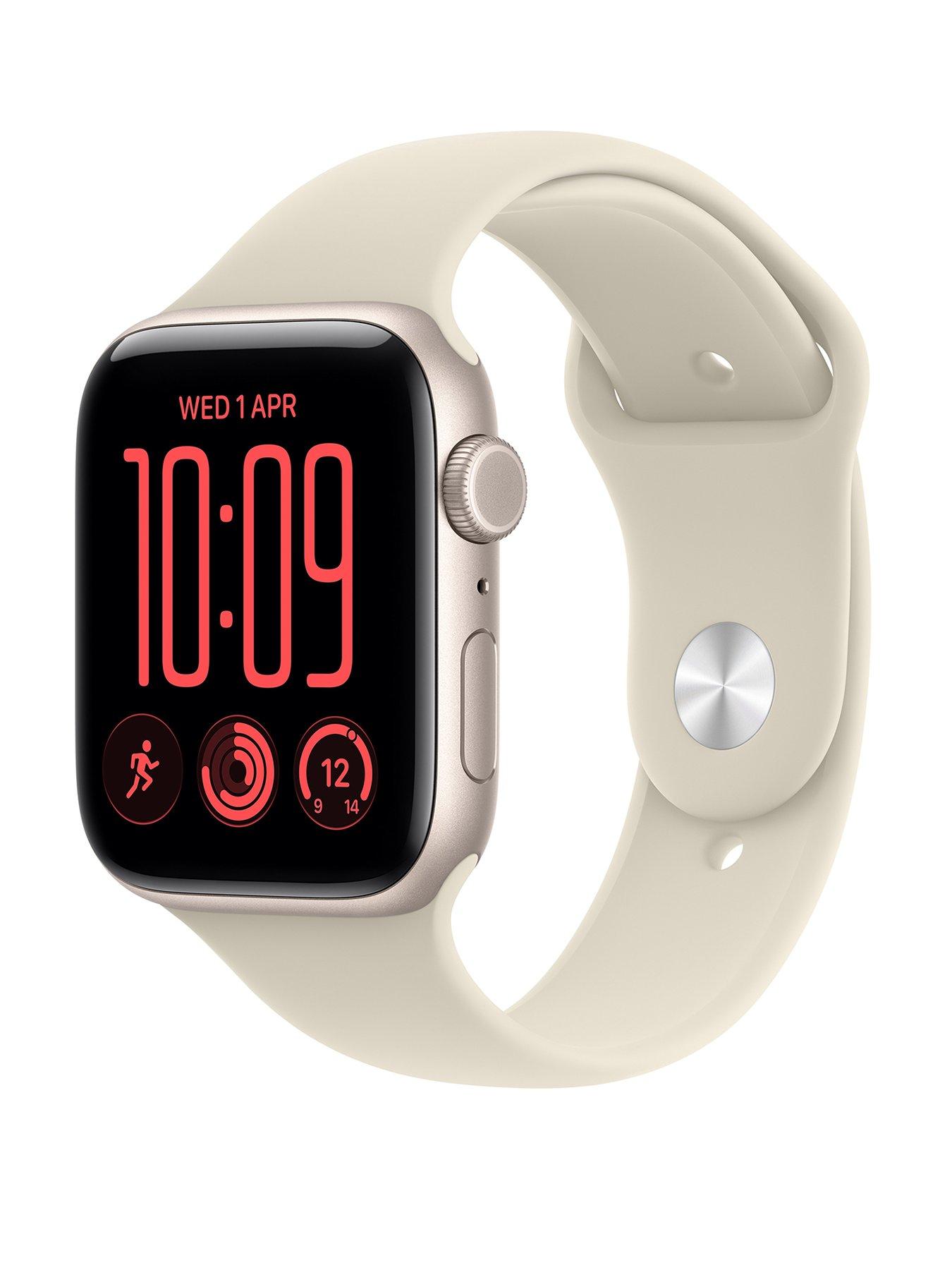 Apple Watch SE 3 (GPS + Cellular, 2026) 44mm Starlight Aluminium Case with Sand Sport Band - S/M