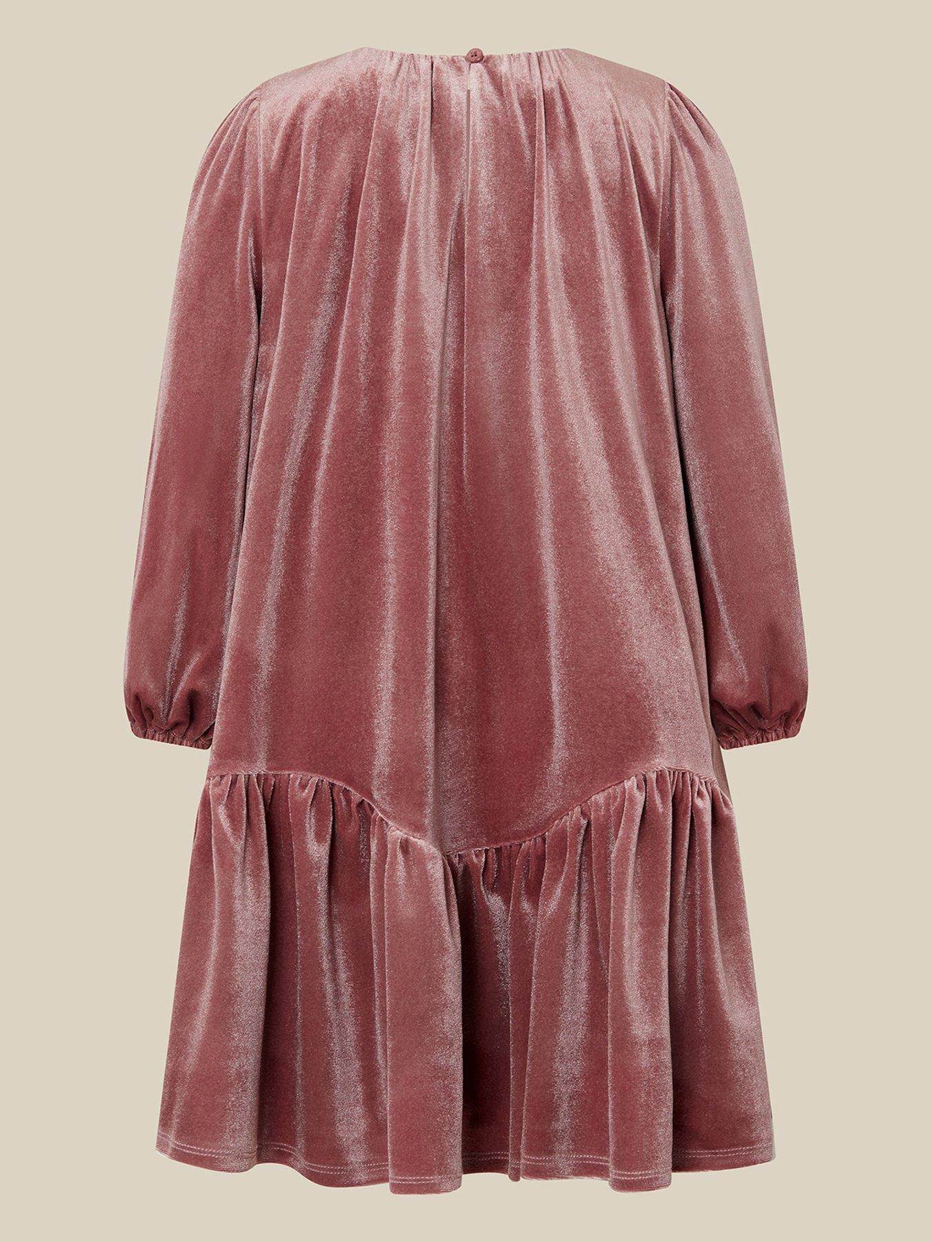 Image 2 of 3 of Monsoon Girls Maria Pearl Collar Velvet Long Sleeve Dress - Mink