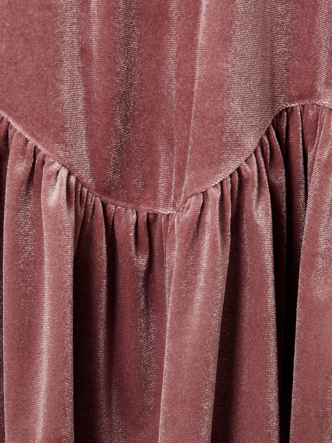 Image 3 of 3 of Monsoon Girls Maria Pearl Collar Velvet Long Sleeve Dress - Mink