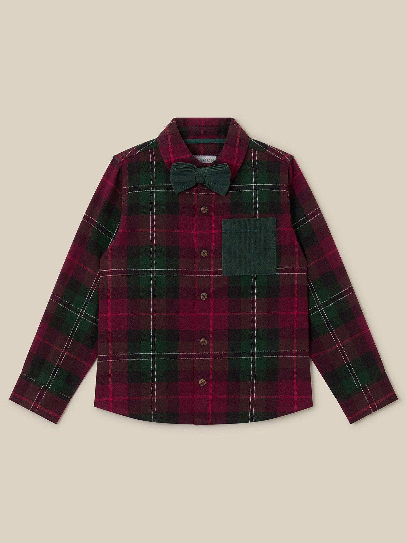 Image 1 of 3 of Monsoon Boys Christmas Check Bow Tie Shirt - Dark Red