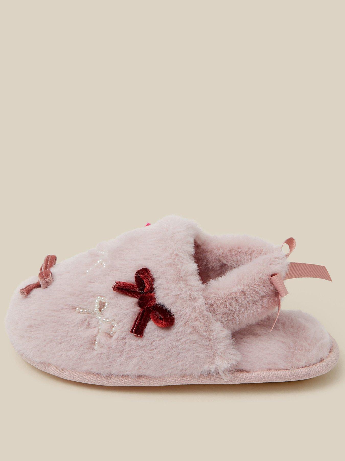 Image 1 of 3 of Monsoon Girls Fluffy Multi Bow Slip-On Slippers - Pink