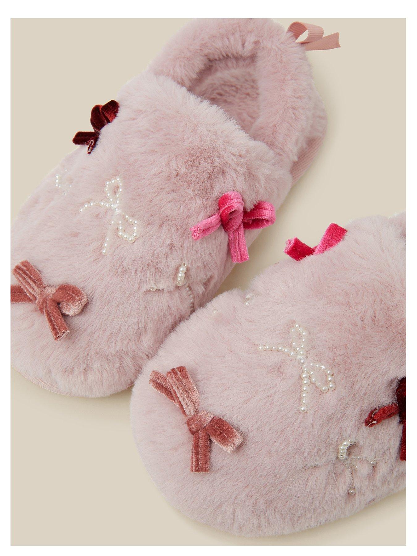 Image 3 of 3 of Monsoon Girls Fluffy Multi Bow Slip-On Slippers - Pink