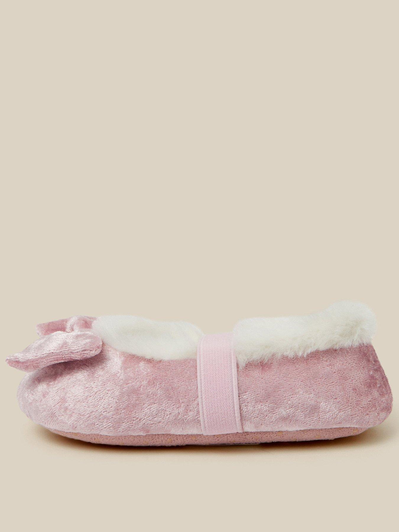 Image 1 of 3 of Monsoon Girls Bow Faux-Fur Cuff Elastic Strap Slippers - Pink