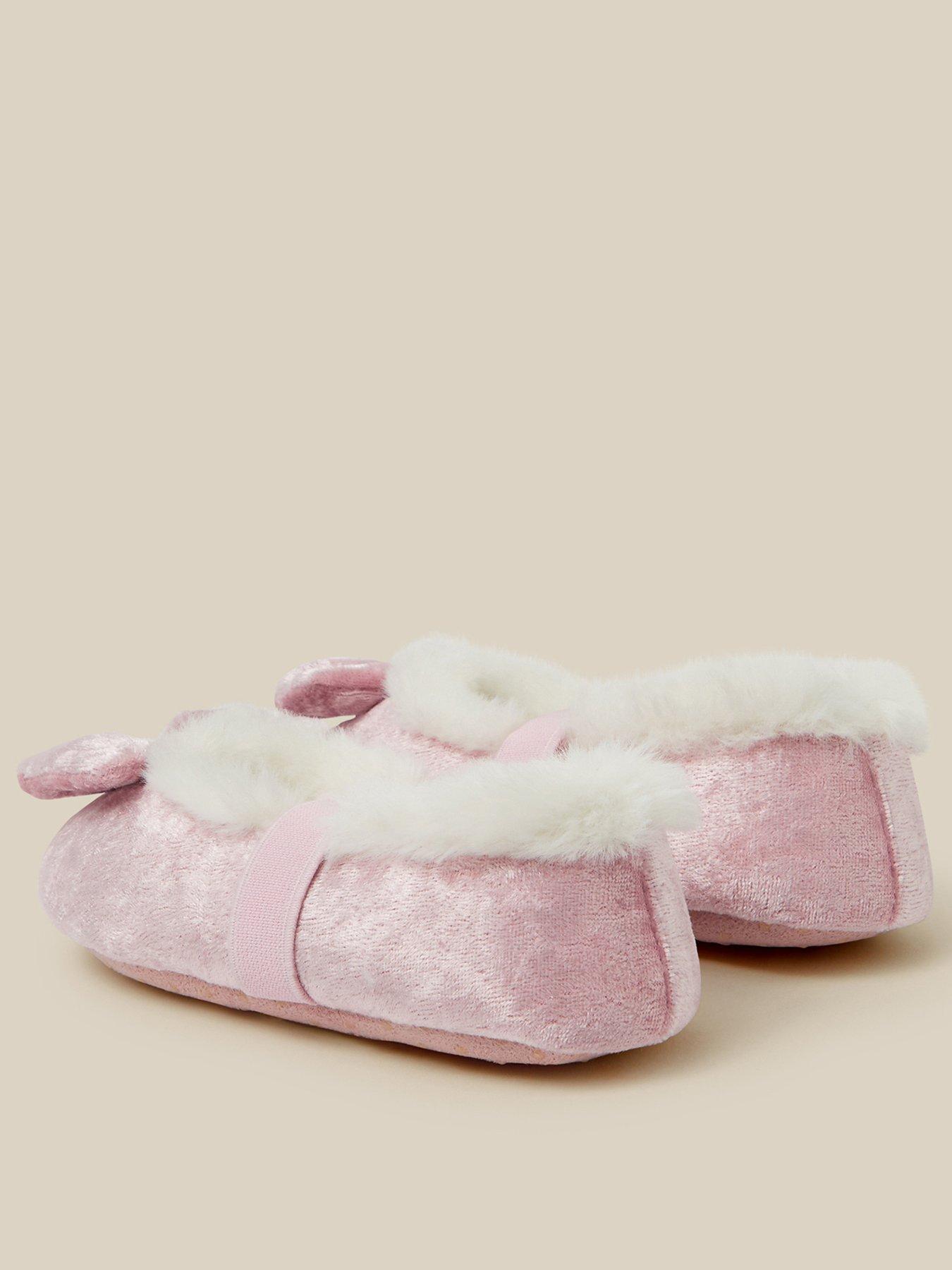 Image 3 of 3 of Monsoon Girls Bow Faux-Fur Cuff Elastic Strap Slippers - Pink