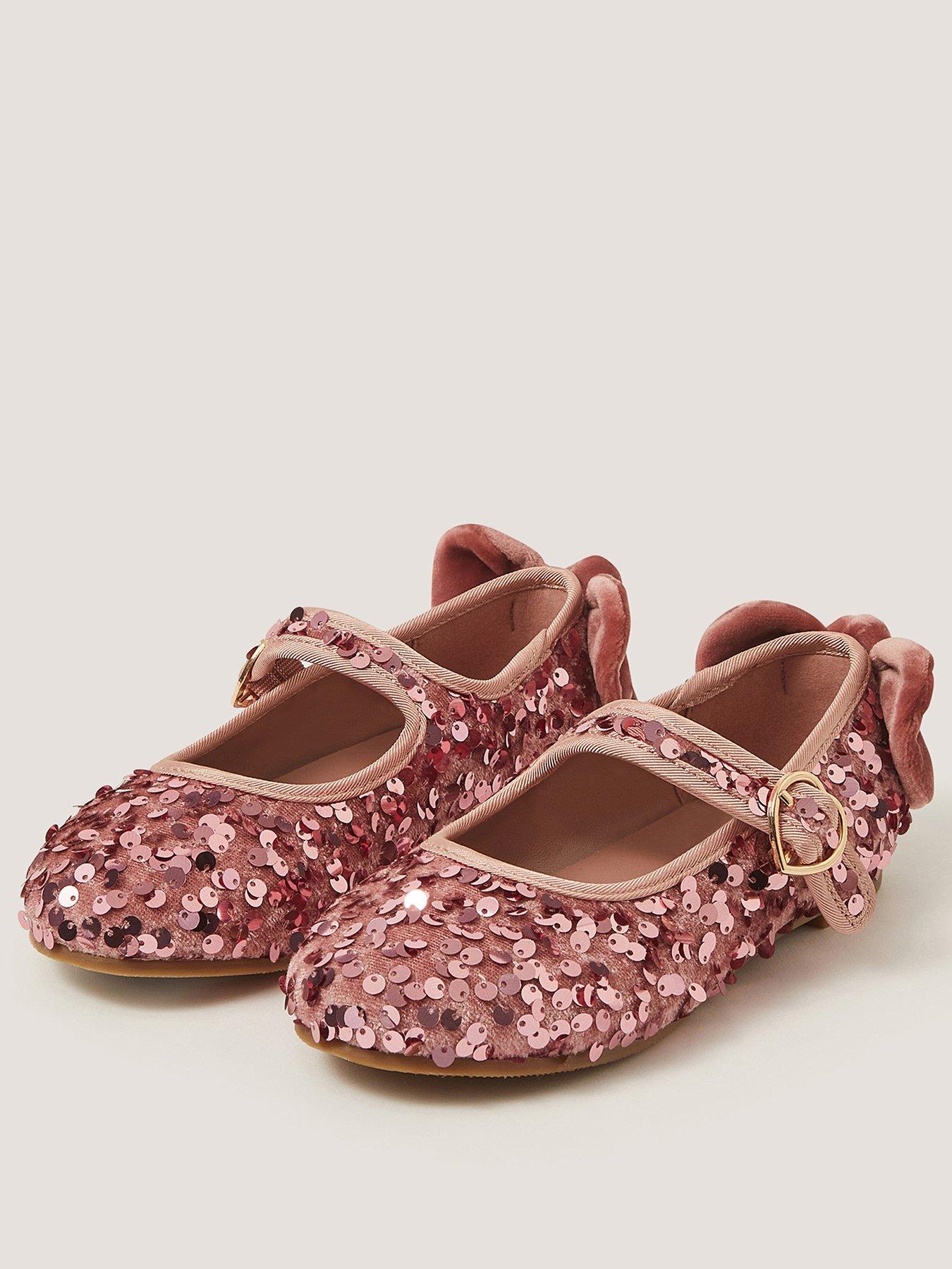 Image 2 of 3 of Monsoon Girls Sequin Velvet Mary Jane Ballerina Shoes - Pink
