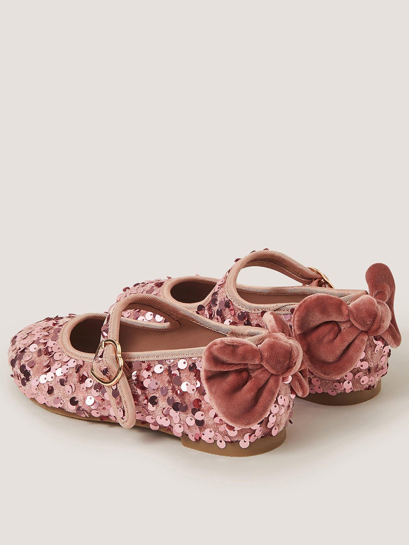 Image 3 of 3 of Monsoon Girls Sequin Velvet Mary Jane Ballerina Shoes - Pink