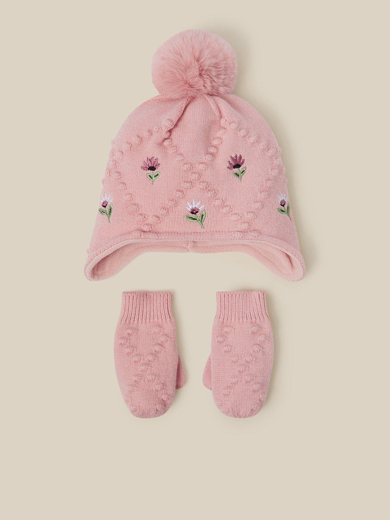 Image 1 of 3 of Monsoon Baby Girls Trapper Hat and Mittens Set - Pink