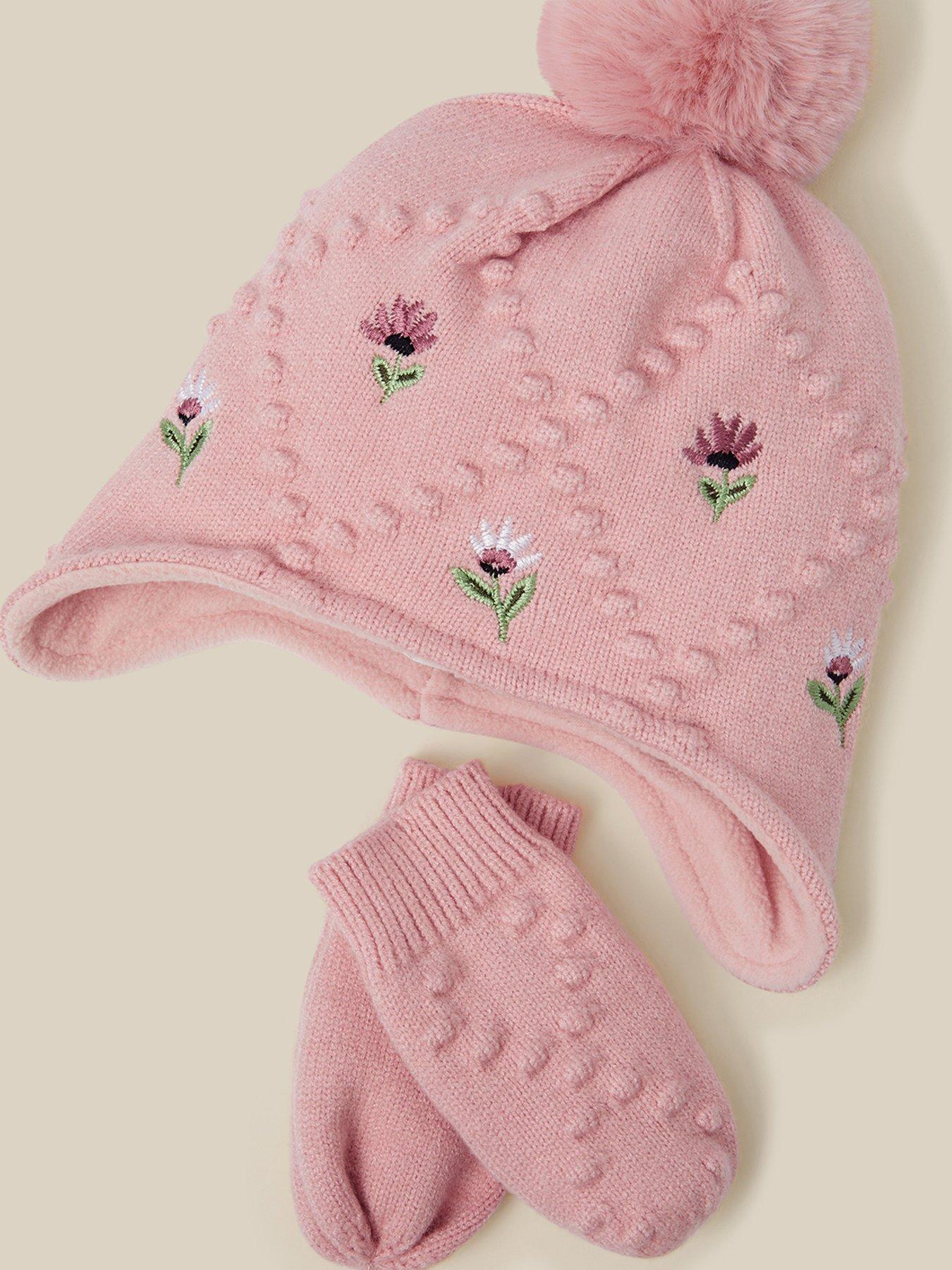 Image 3 of 3 of Monsoon Baby Girls Trapper Hat and Mittens Set - Pink
