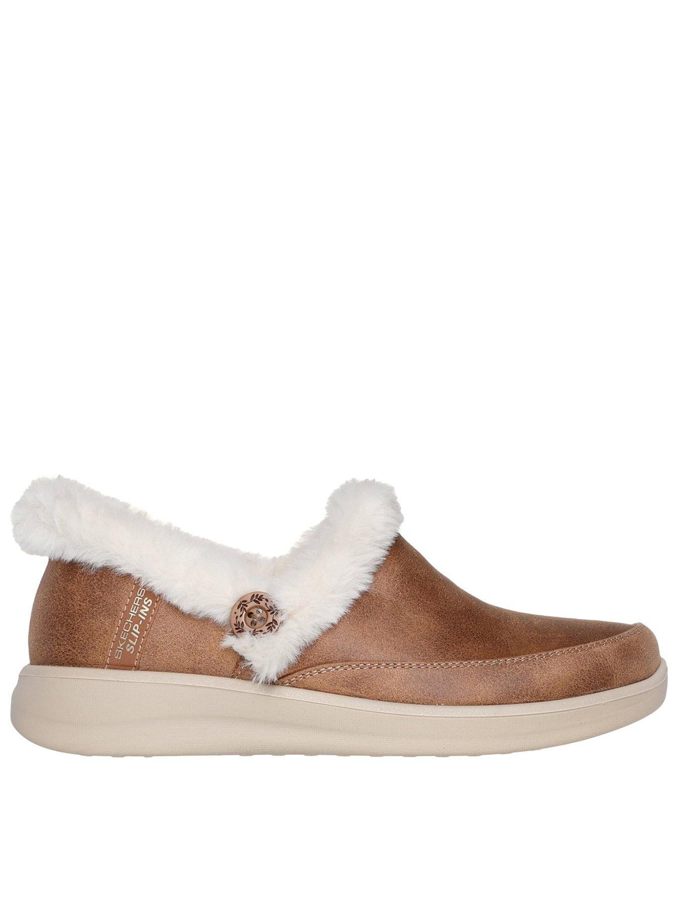 Image 1 of 5 of Skechers Womens Cozy Escape Faux-Fur Lined Slippers - Brown
