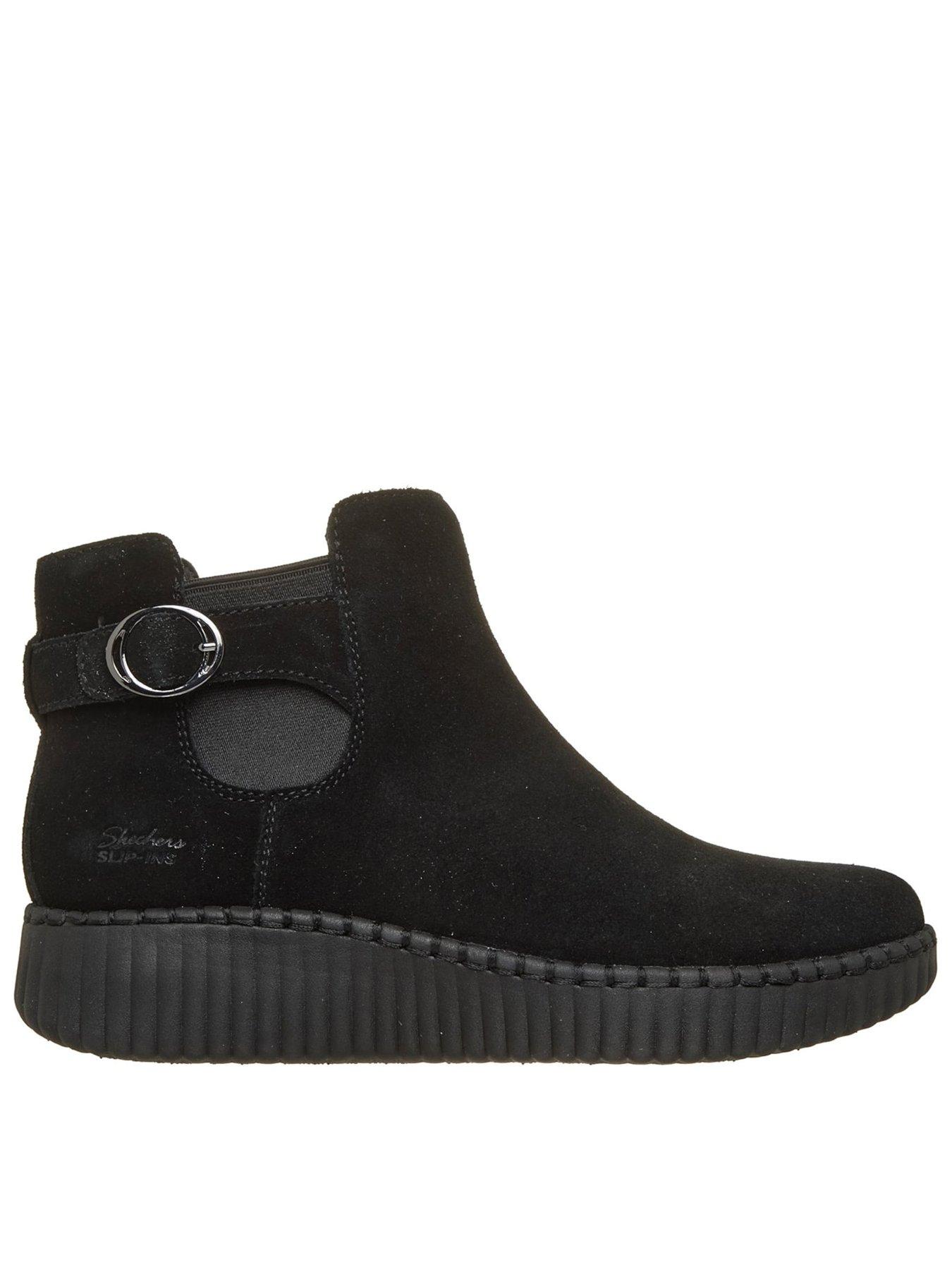 Image 1 of 5 of Skechers Womens Slip-In Leather Buckle Ankle Boots - Black