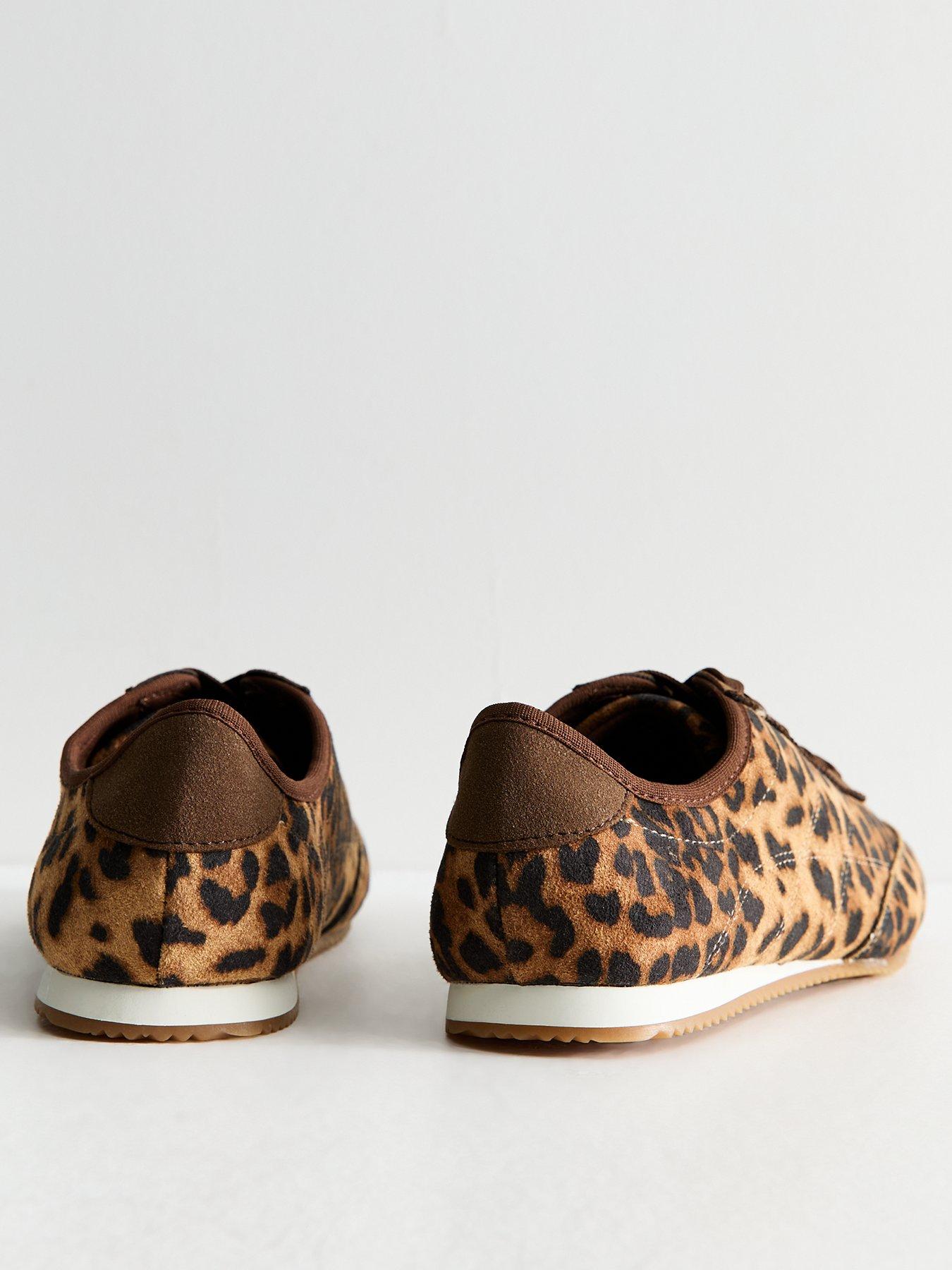 Image 3 of 5 of New Look Womens Leopard Print Faux Suede Lace-Up Low-Profile Trainers - Brown
