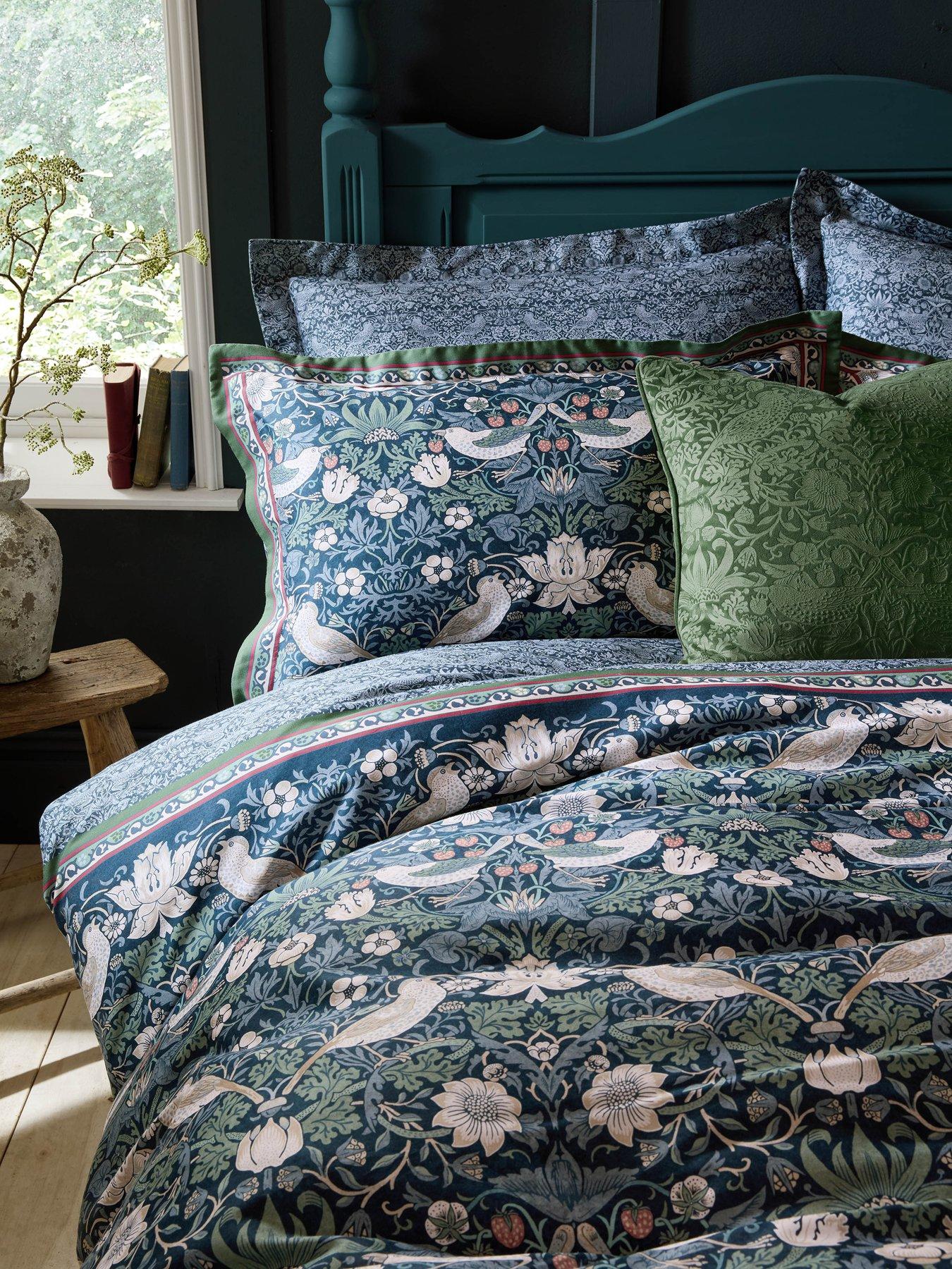 Image 1 of 3 of William Morris at Home Midnight Strawberrythief Oxford Pillowcase Pair