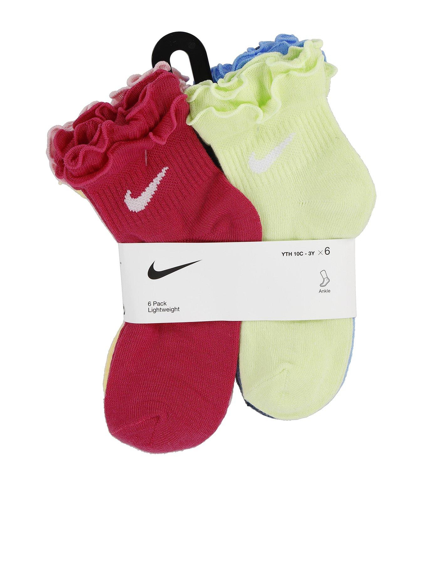 Image 1 of 3 of Nike Kids Ruffle Ankle 6 Pack Socks - Pink