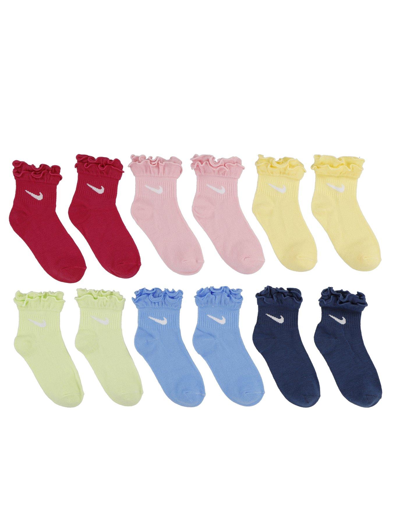 Image 3 of 3 of Nike Kids Ruffle Ankle 6 Pack Socks - Pink