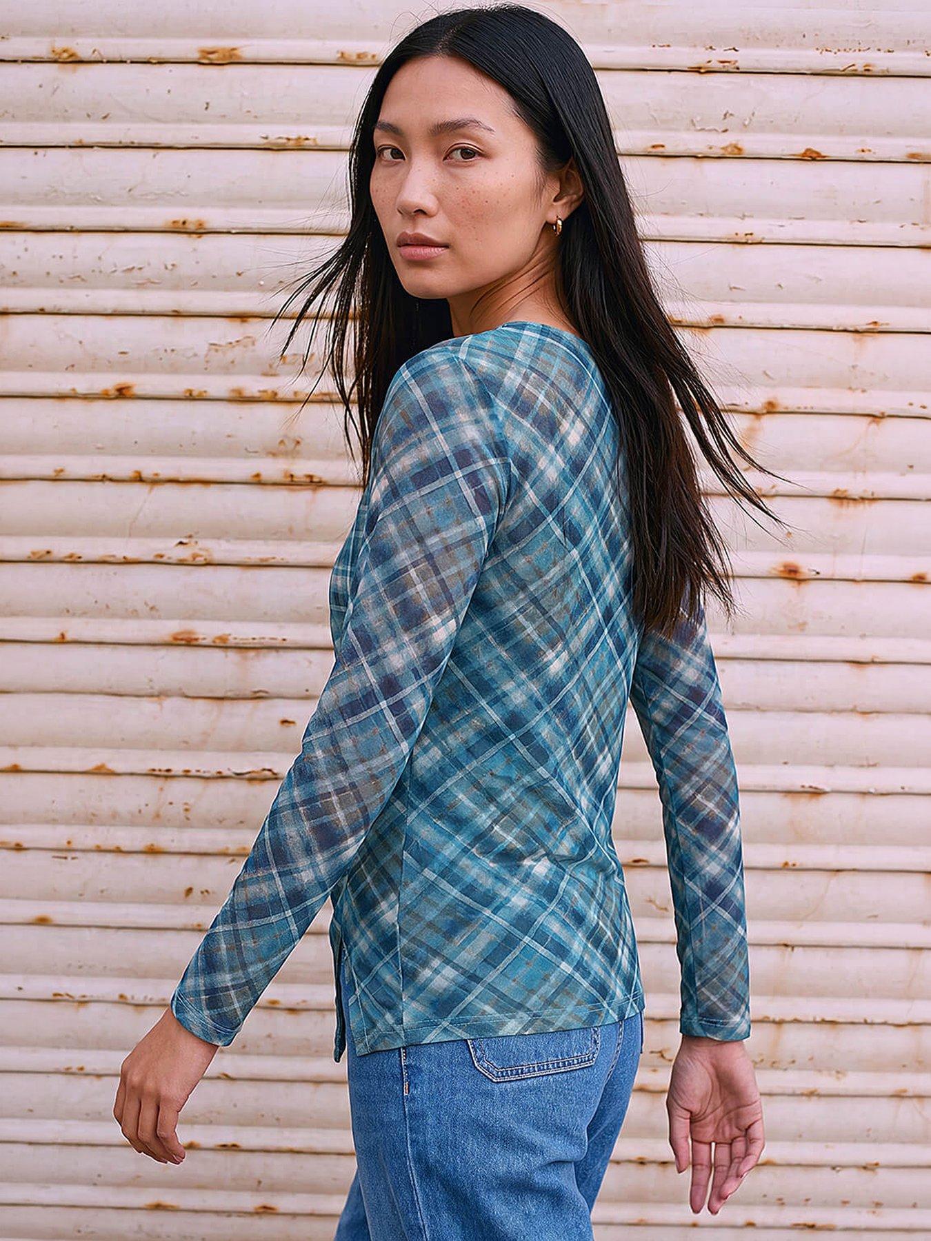 Image 3 of 4 of Roman Check Mesh Print Gathered Top