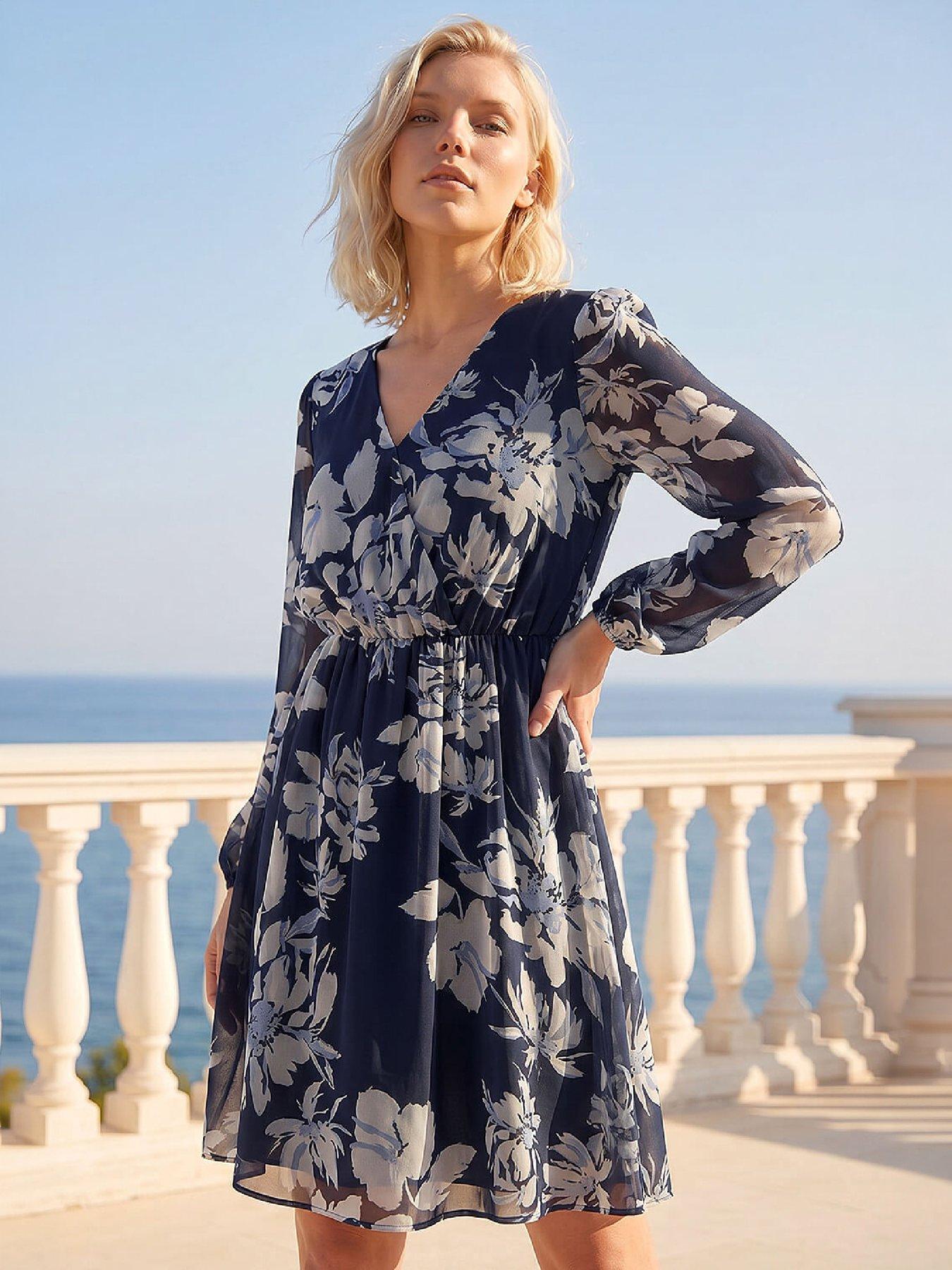 Image 1 of 4 of Roman Petite Floral Wrap Dress