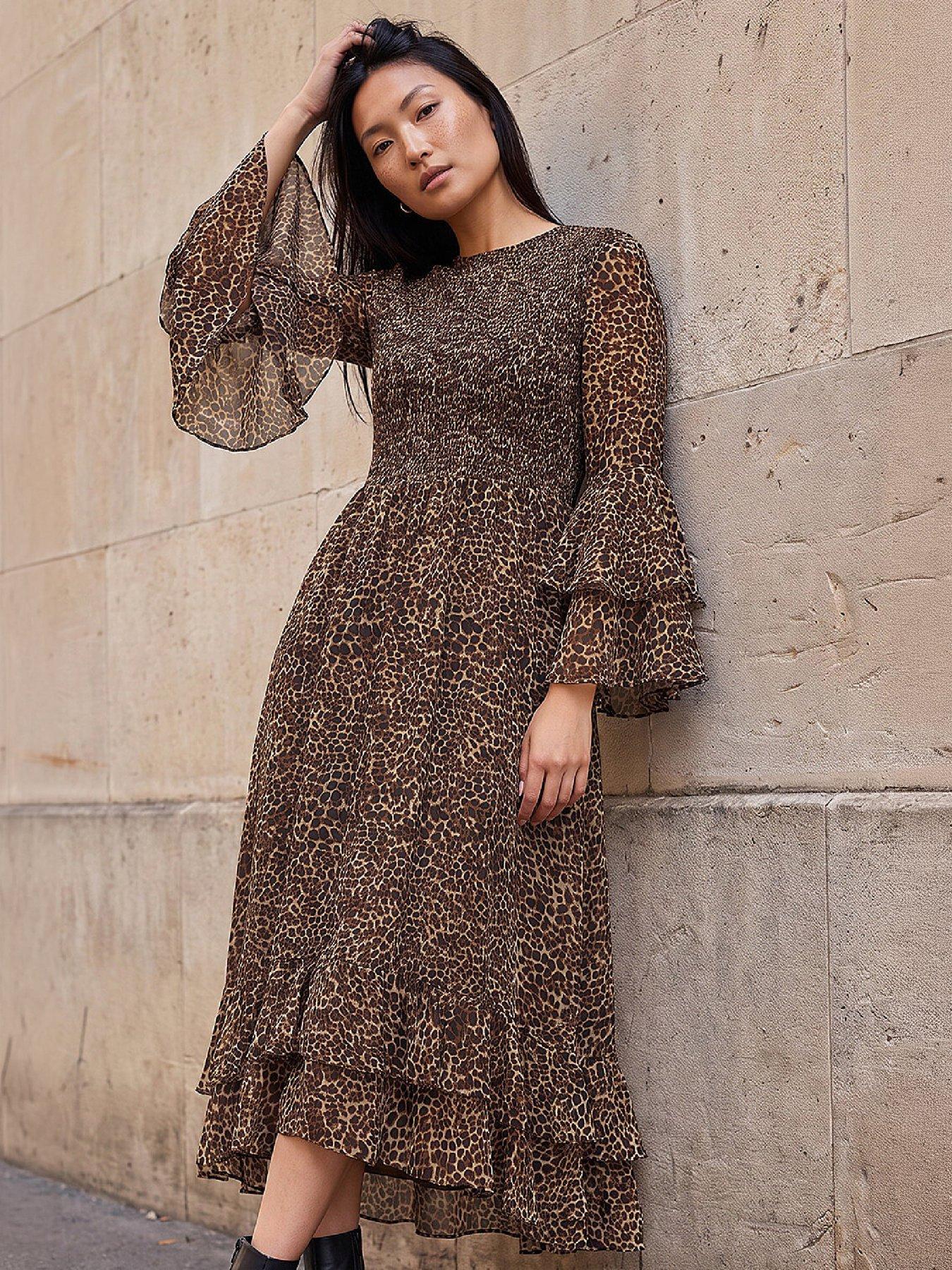 Roman Animal Frill Sleeve Dress