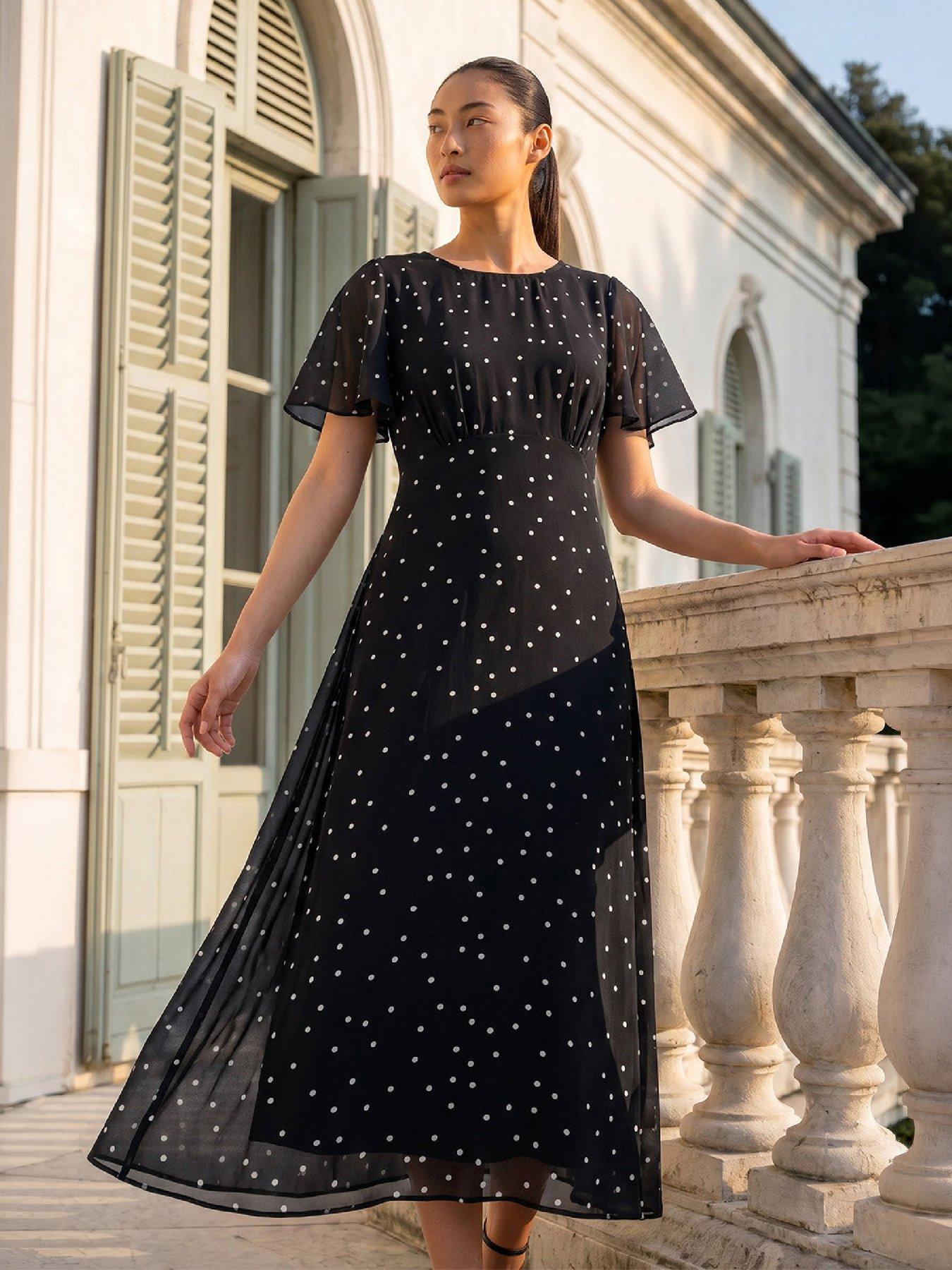 Image 1 of 4 of Roman Petite Spot Dot Chiffon Dress