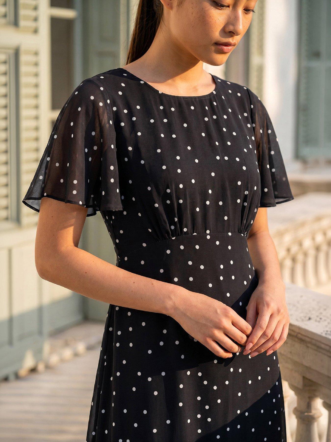 Image 4 of 4 of Roman Petite Spot Dot Chiffon Dress
