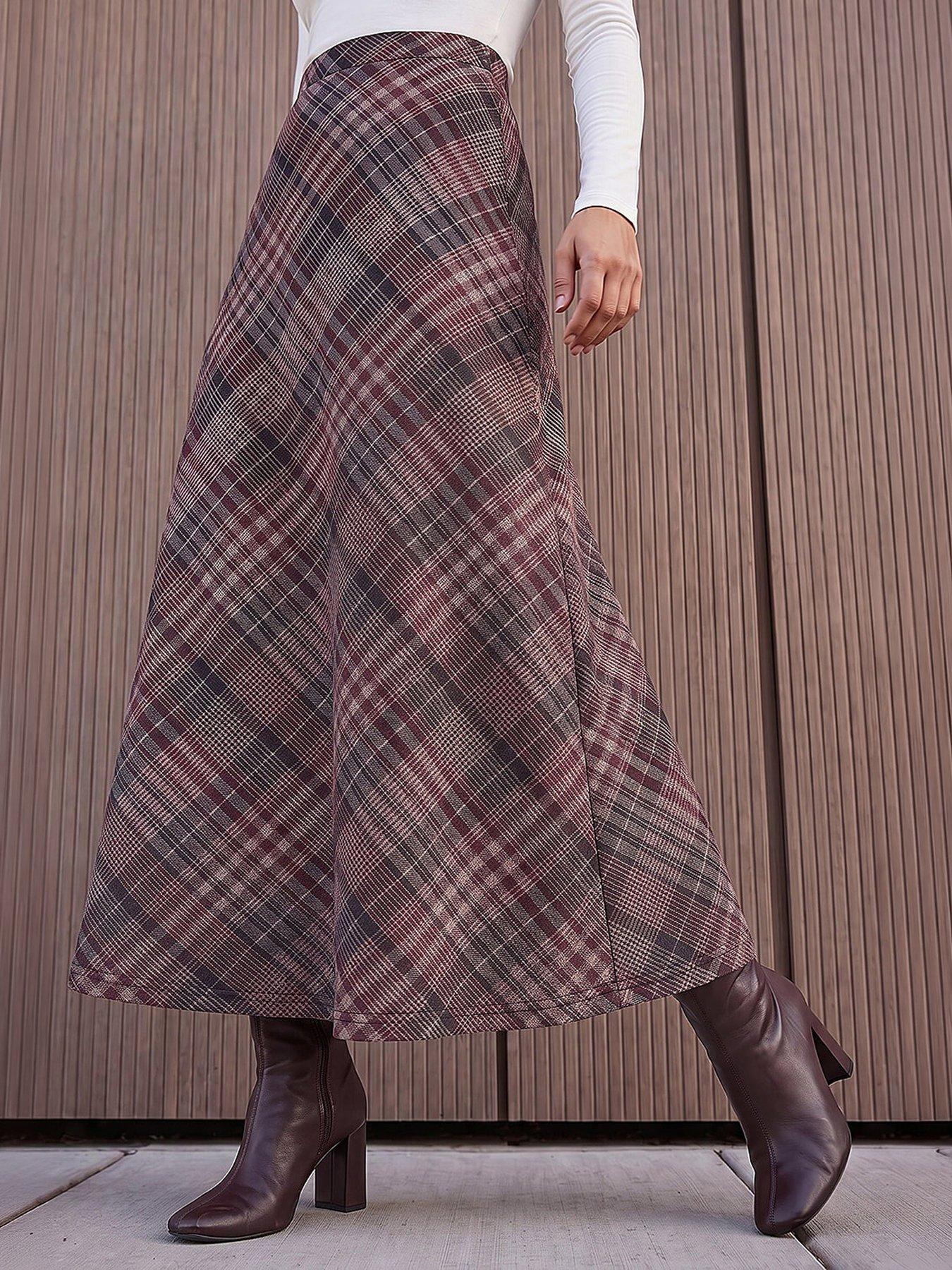 Image 1 of 4 of Roman Check Print Midi Skirt