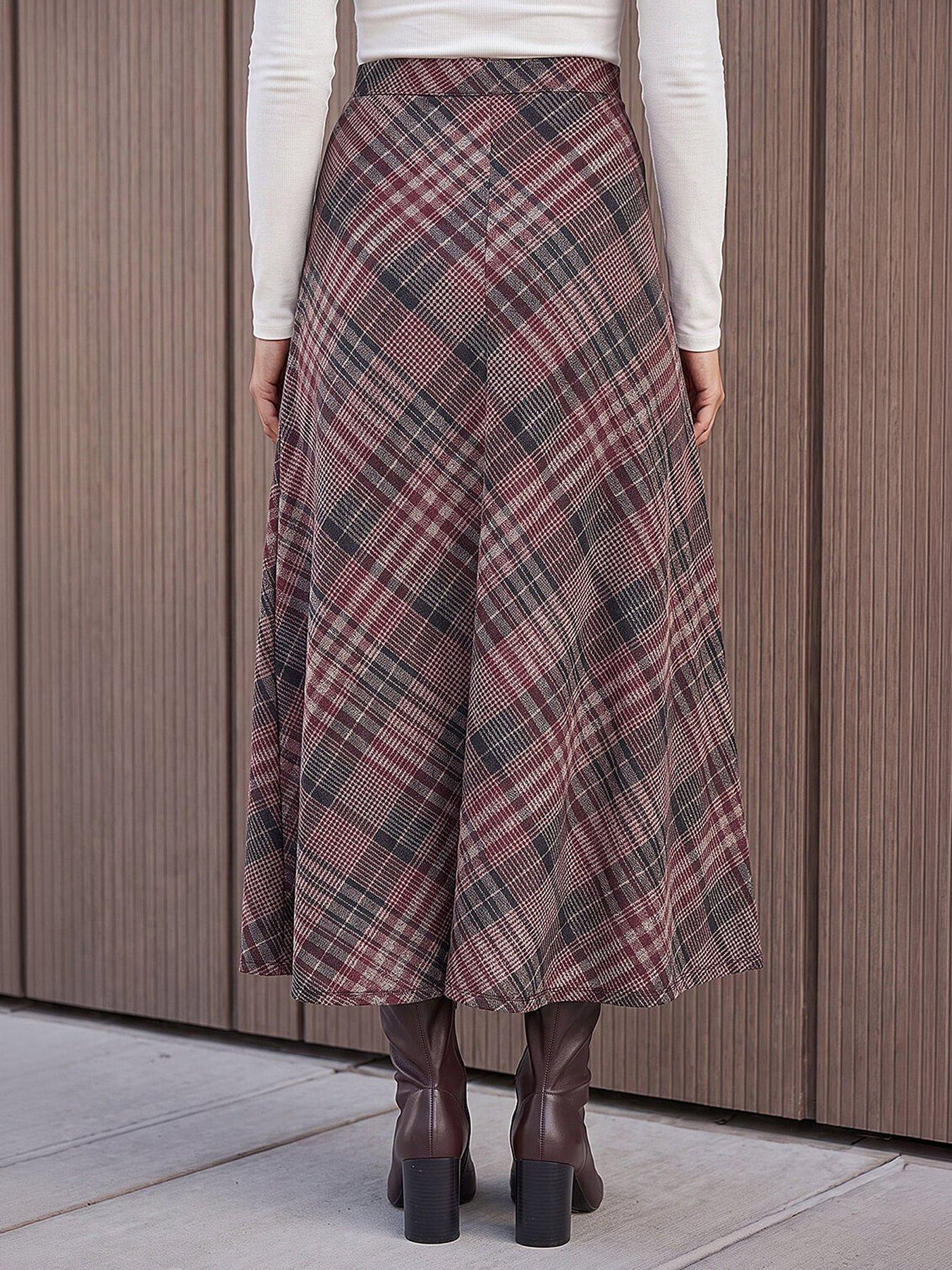 Image 2 of 4 of Roman Check Print Midi Skirt