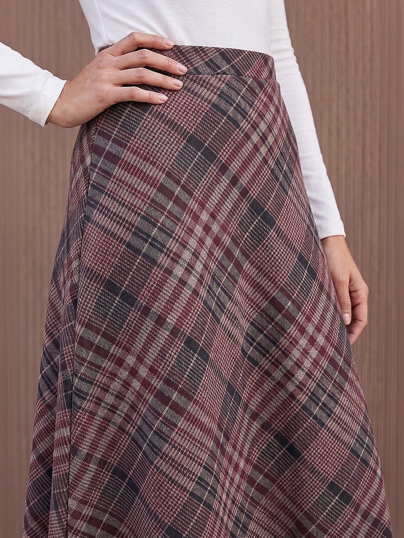 Image 4 of 4 of Roman Check Print Midi Skirt