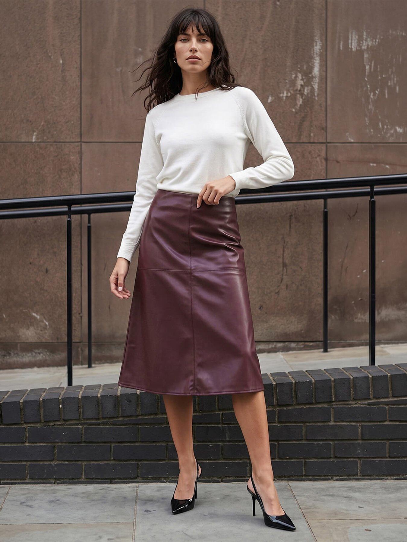 Image 4 of 4 of Roman Faux Leather Panel Pencil Skirt