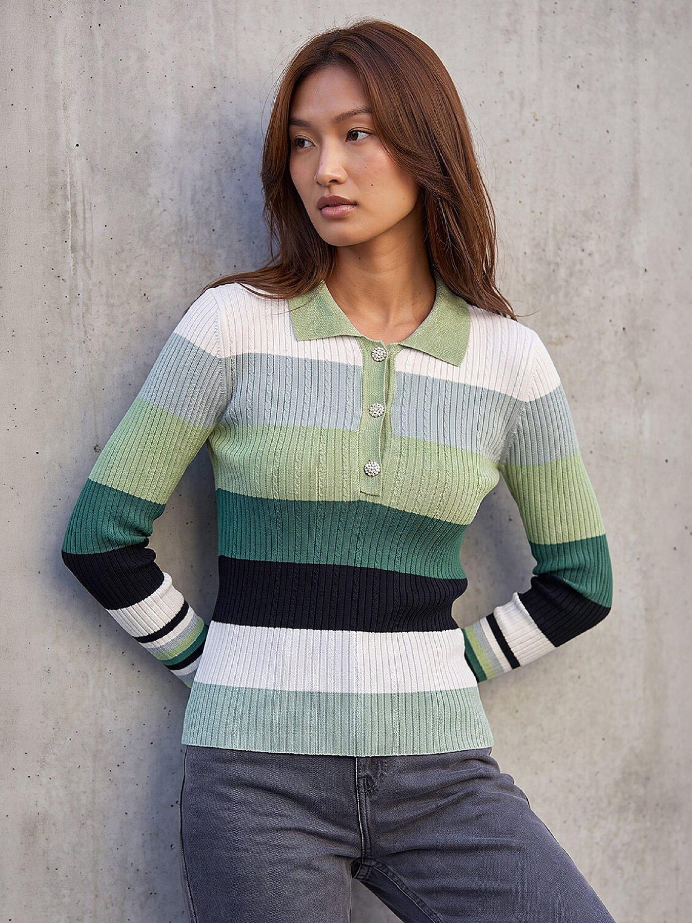 Image 1 of 4 of Roman Stripe Collar Rib Knit