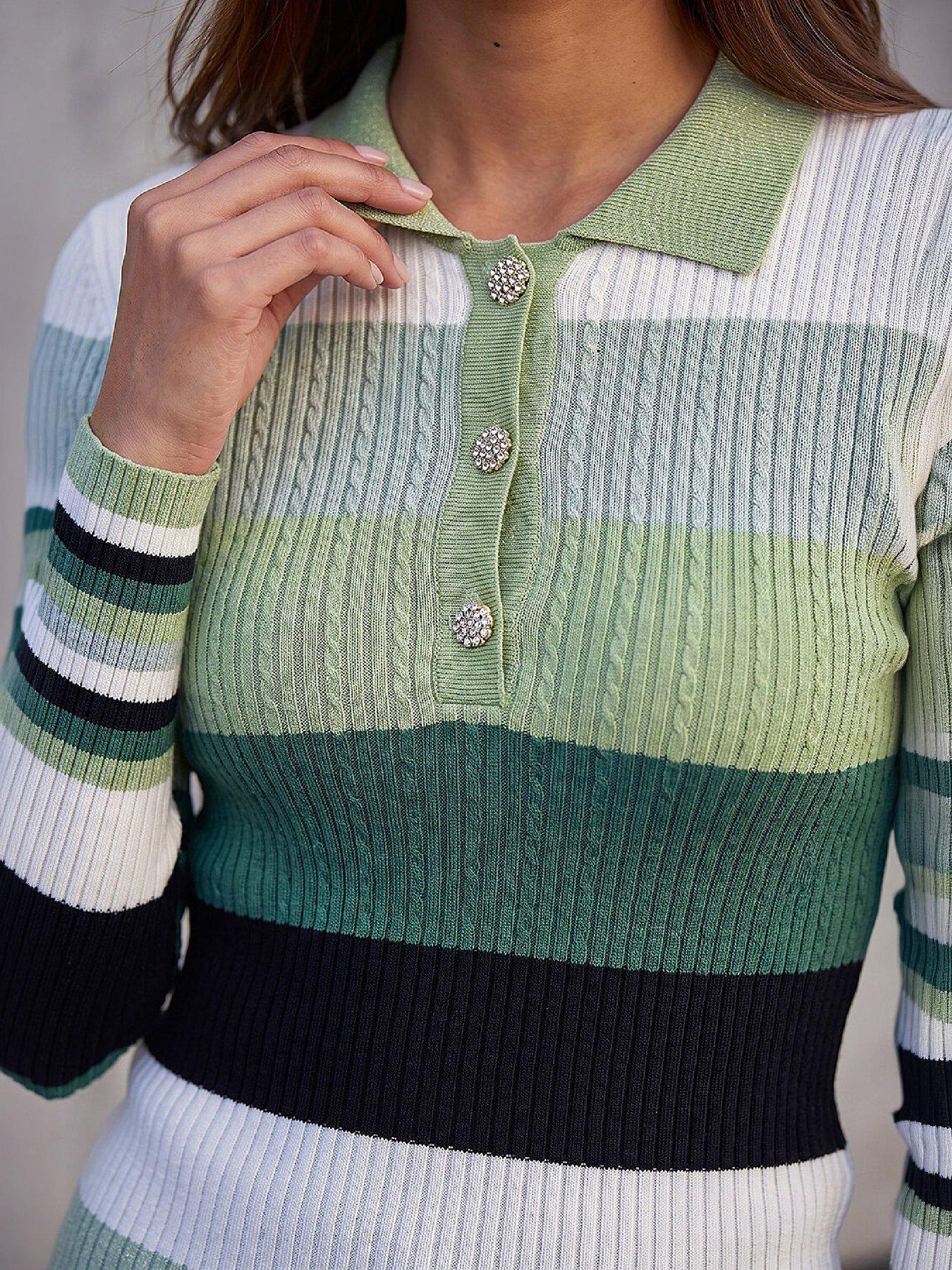 Image 2 of 4 of Roman Stripe Collar Rib Knit