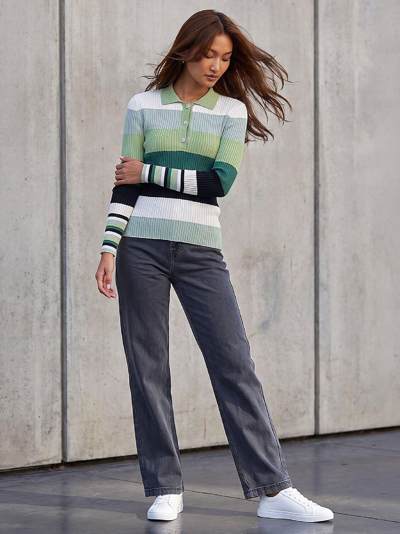 Image 3 of 4 of Roman Stripe Collar Rib Knit