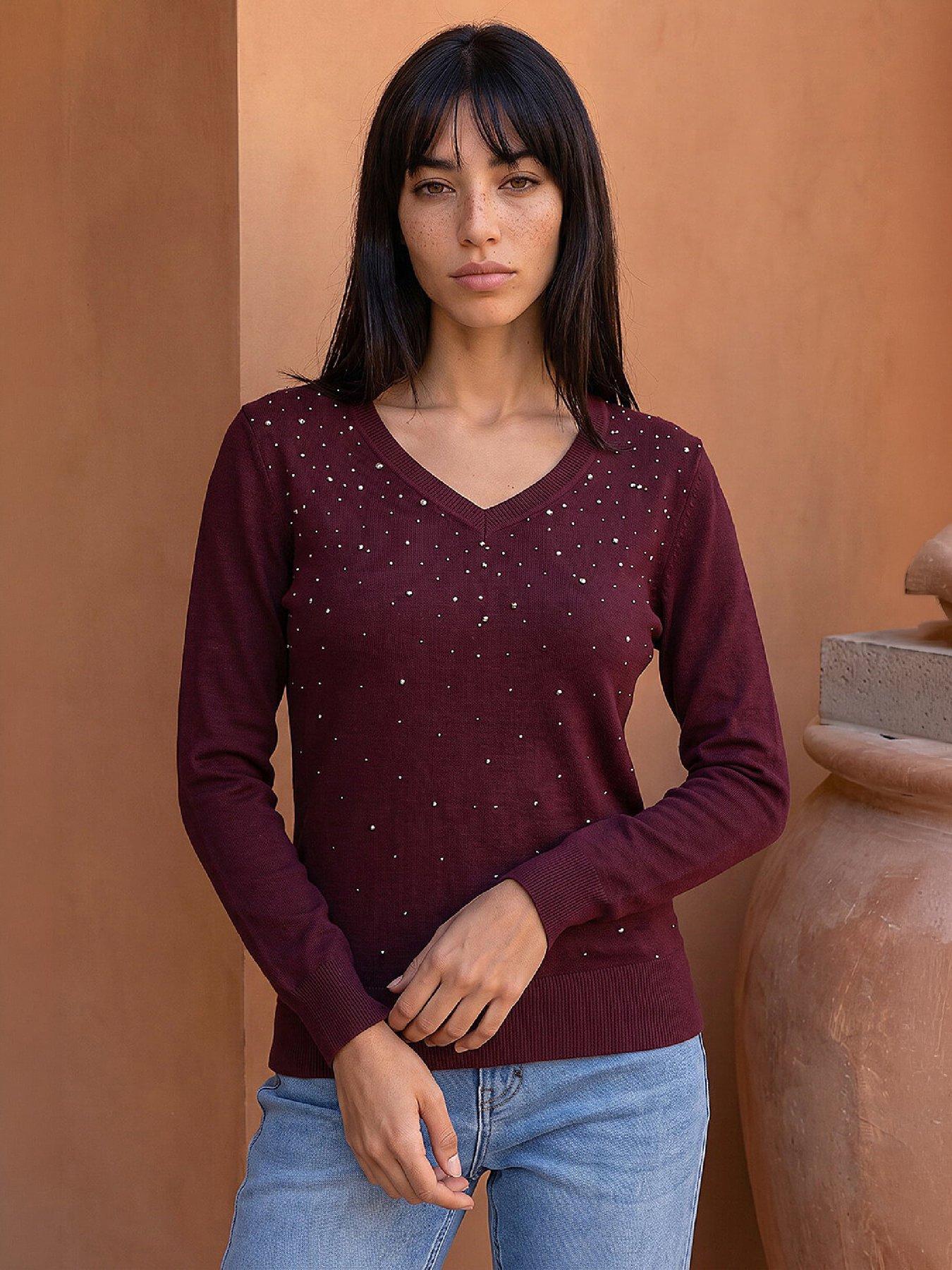 Roman Petite Faux Pearl Hotfix Knit Jumper
