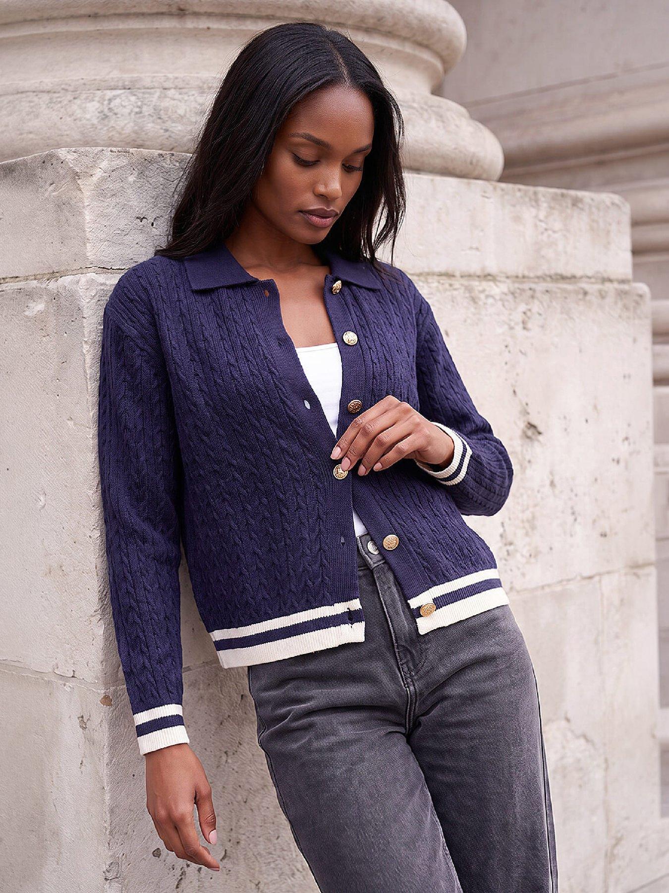 Image 1 of 4 of Roman Cable Collared Knit Cardigan