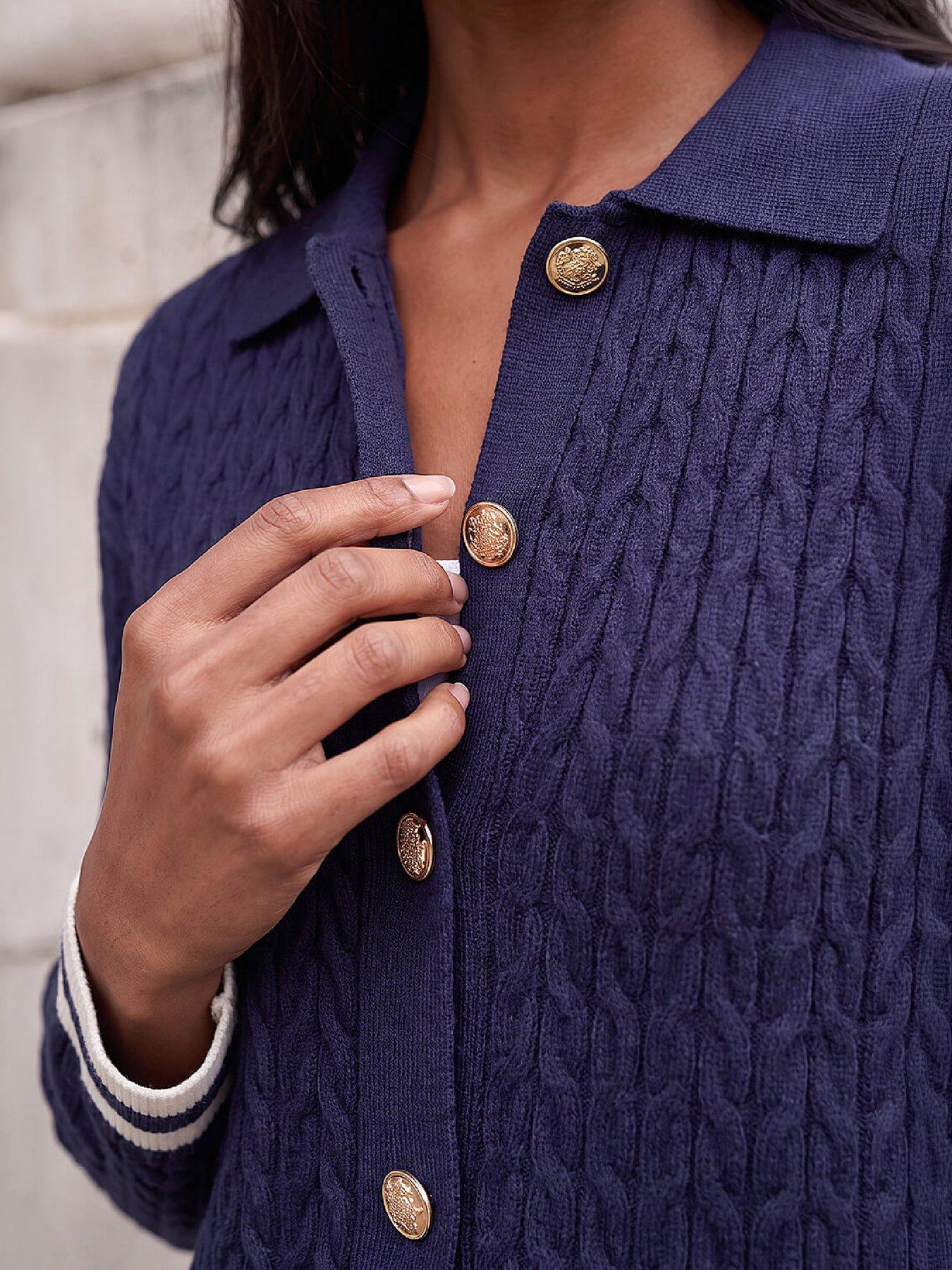 Image 2 of 4 of Roman Cable Collared Knit Cardigan