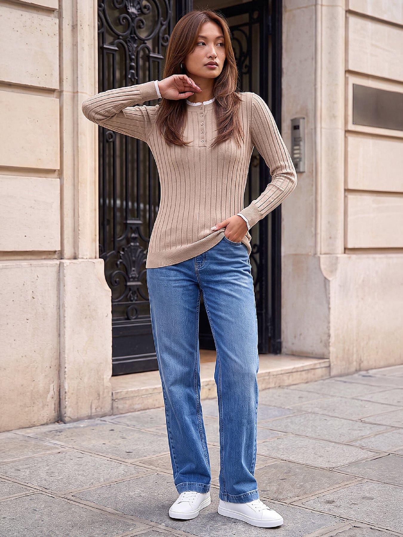 Image 3 of 4 of Roman Double Mock Henley Style Ribbed Knit