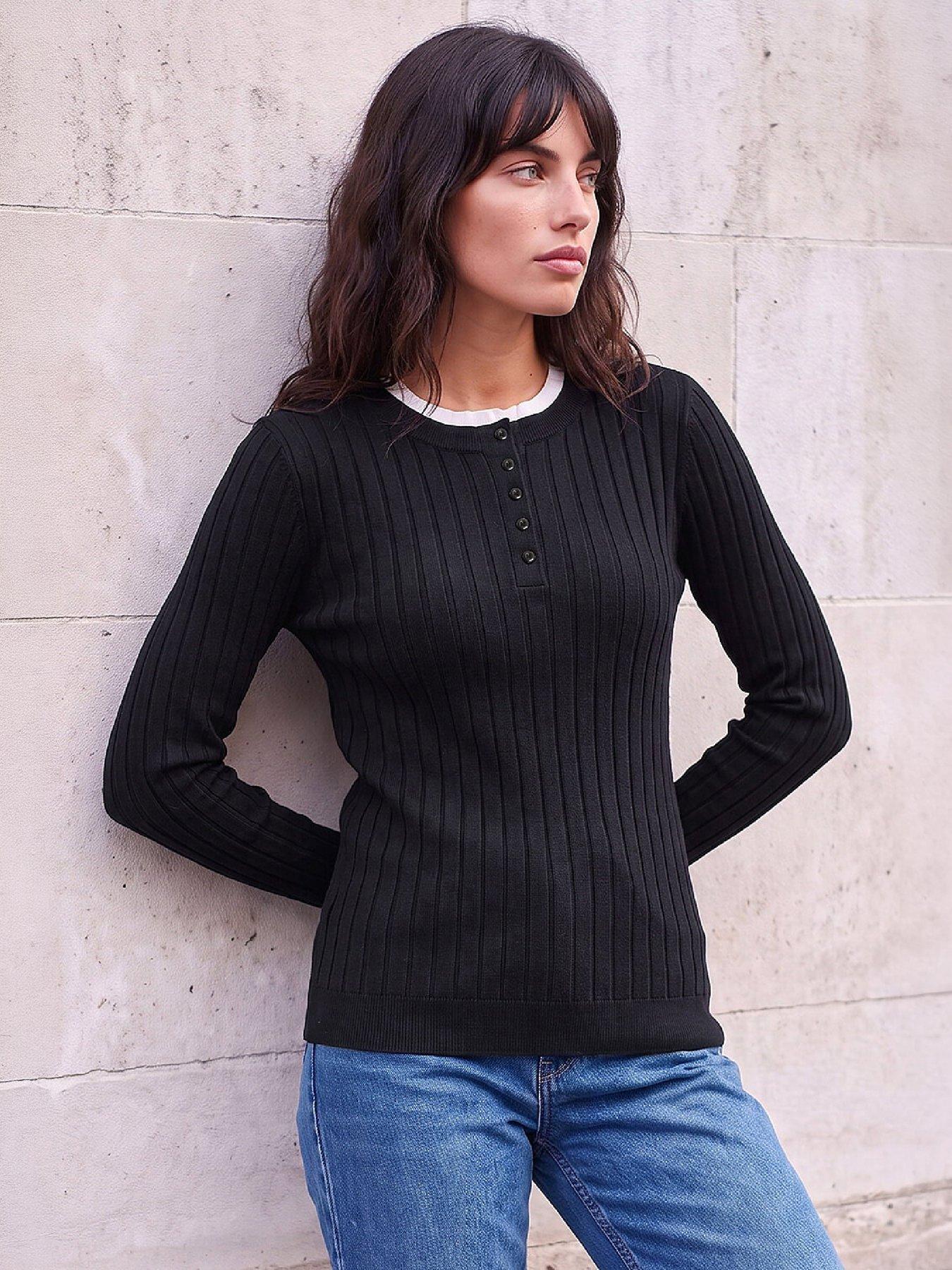 Roman Double Mock Henley Style Ribbed Knit