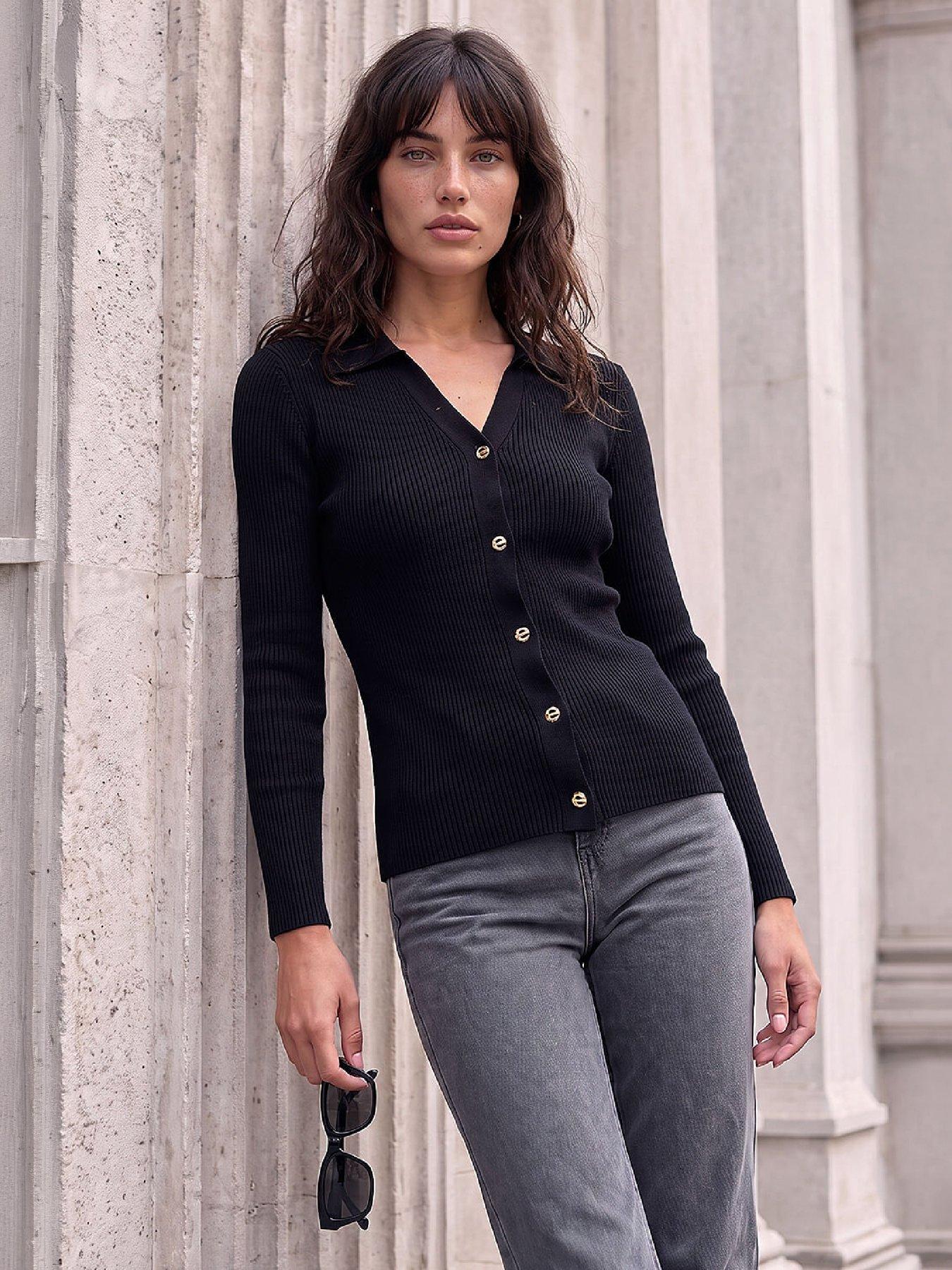 Image 1 of 4 of Roman Buttoned Ribbed Henley Style Knit