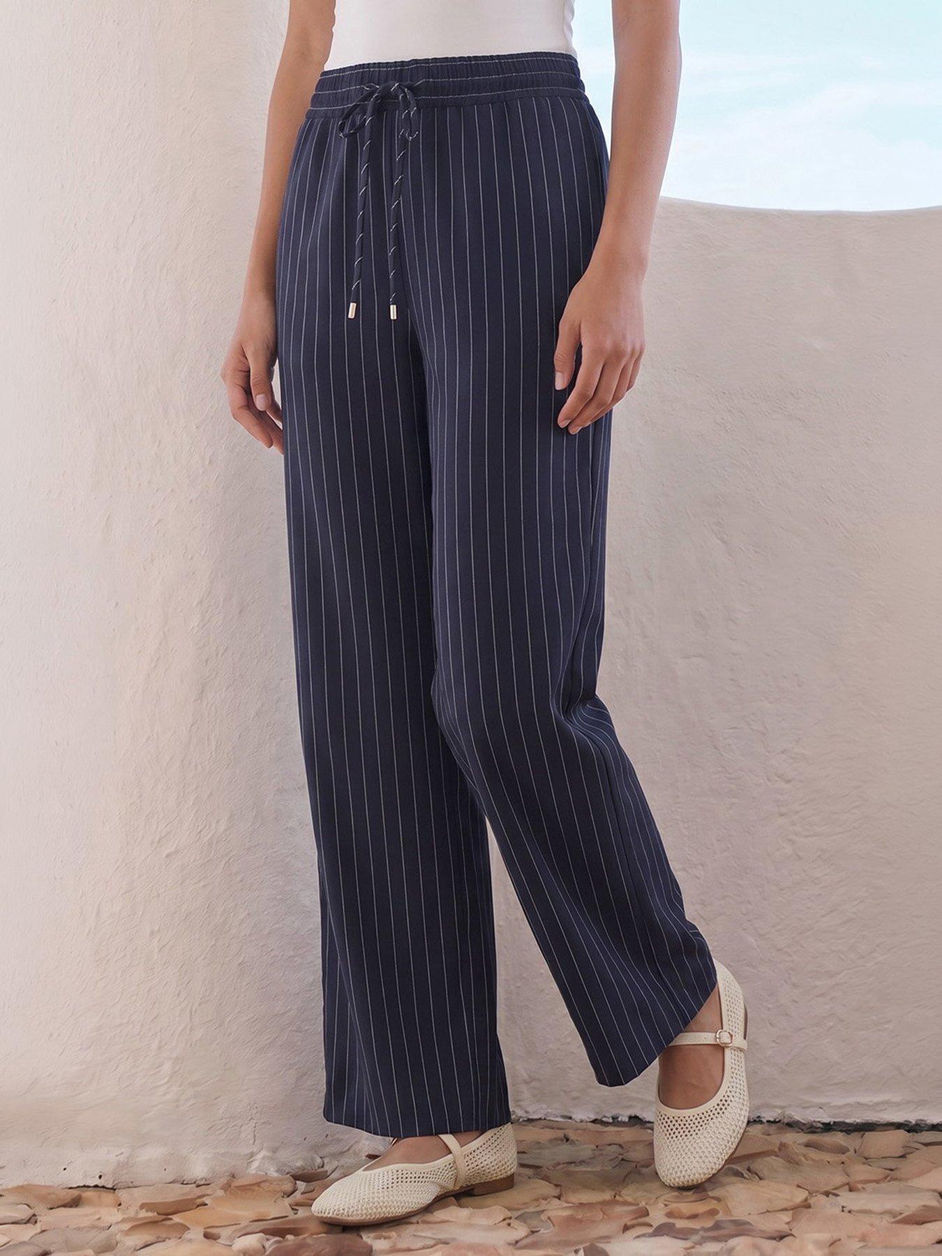 Roman Petite Stripe Wide Leg Stretch Trouser