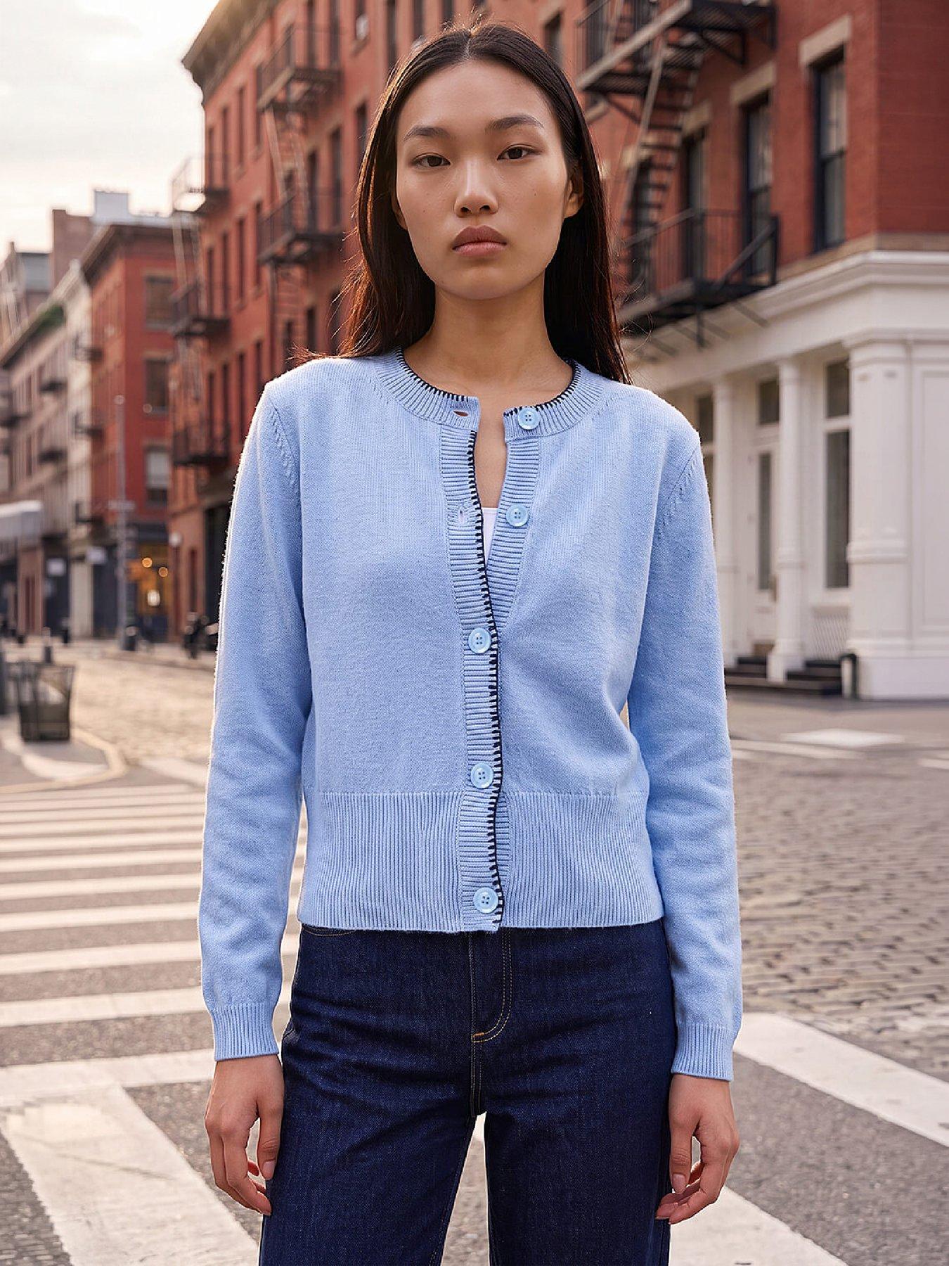 Roman Dusk Stitch Trim Knit Cardigan