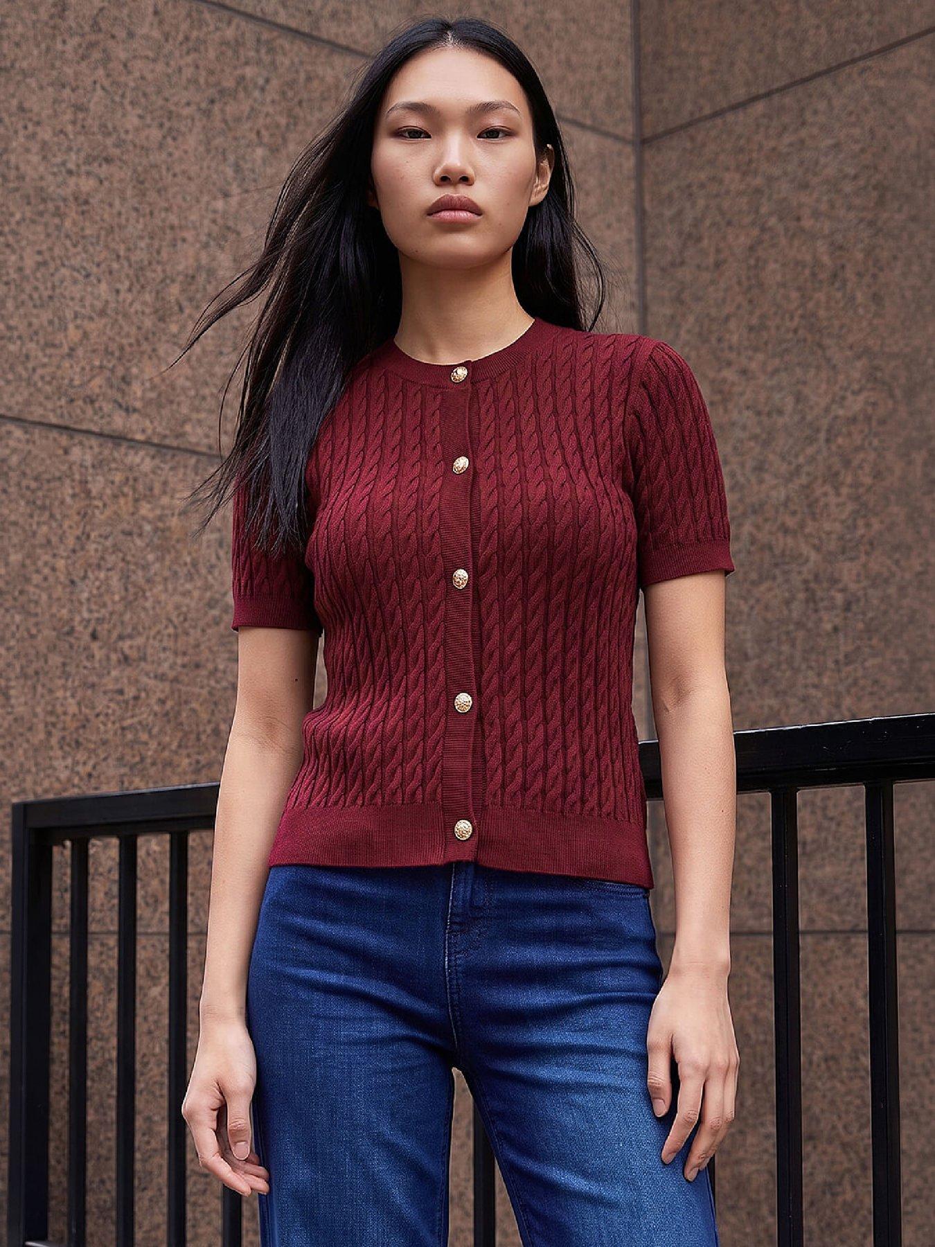 Image 1 of 4 of Roman Dusk Cable Knit Buttoned Top