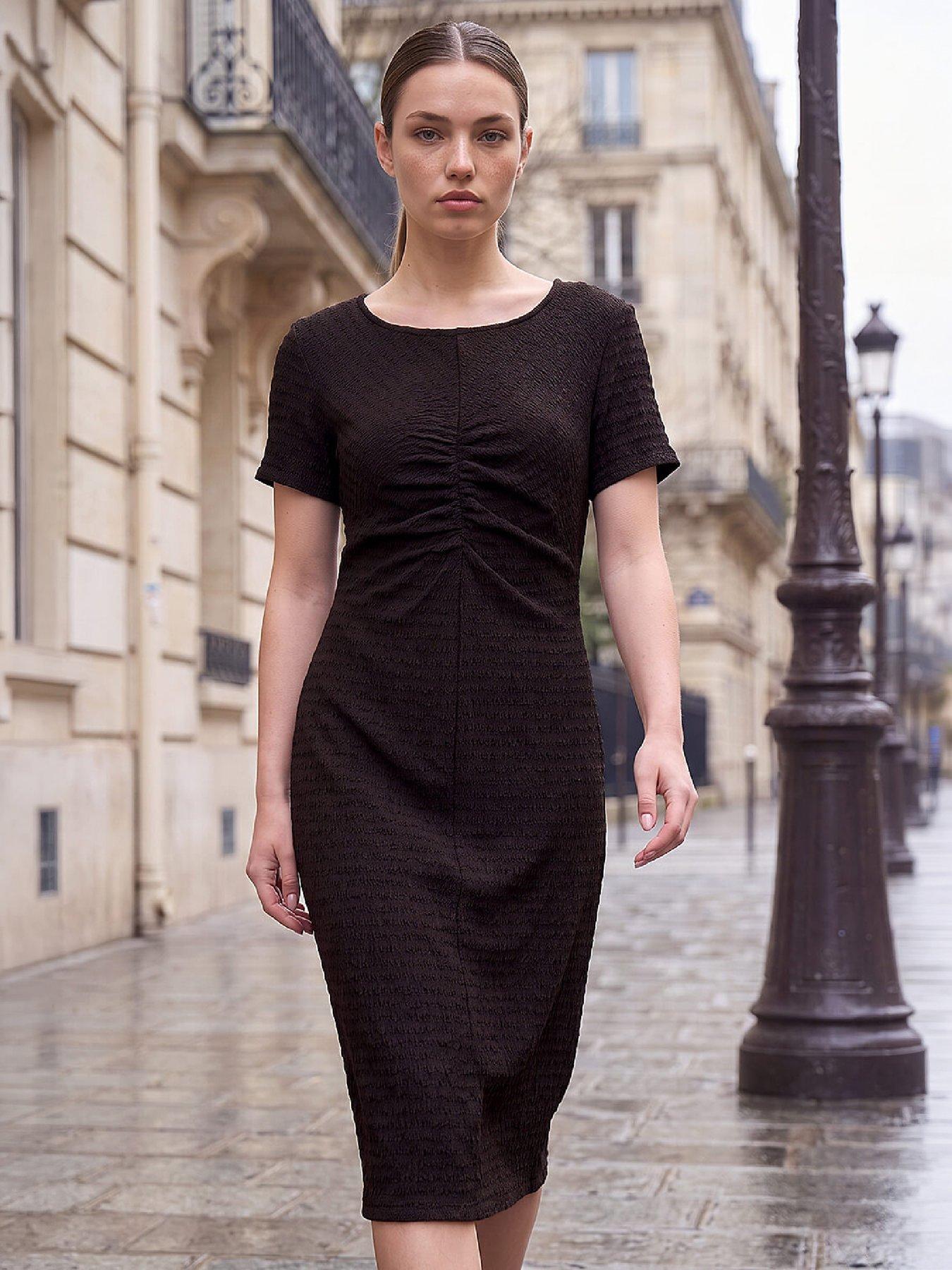 Image 4 of 4 of Roman Petite Ruched Front Midi Dress