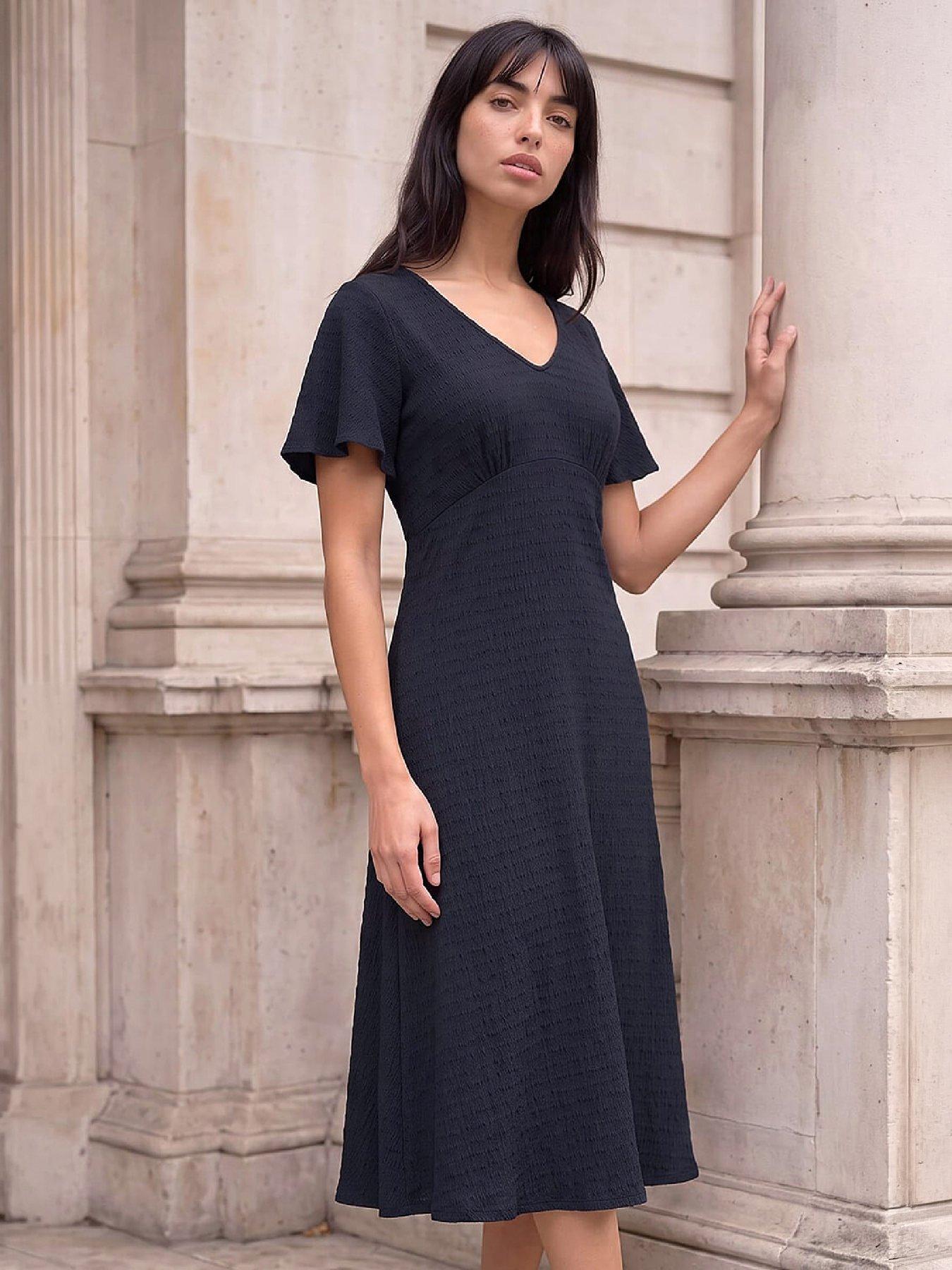 Roman Petite V-Neck Fit  &  Flare Dress