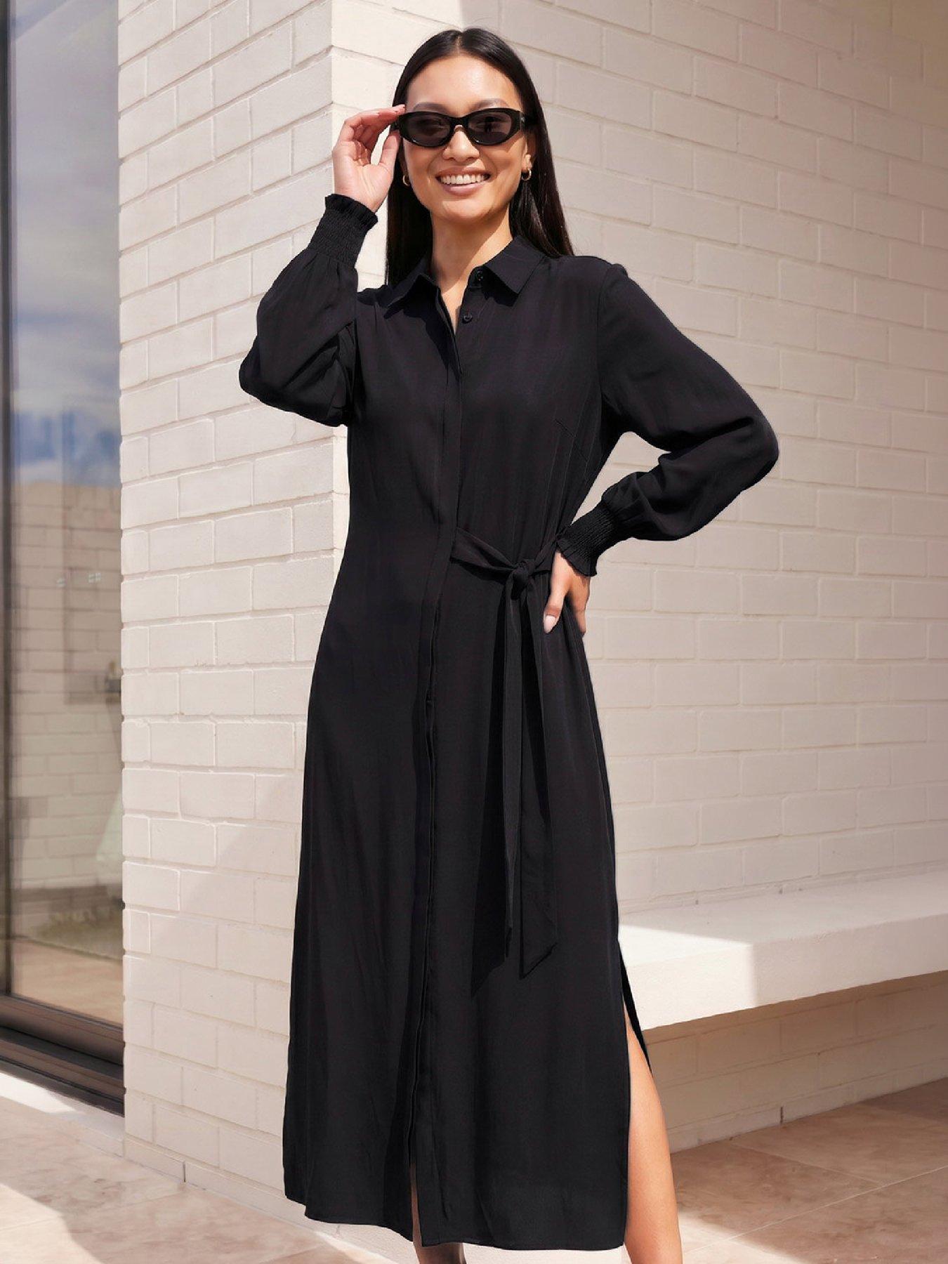 Roman Tie Waist Buttoned Shirt Dress