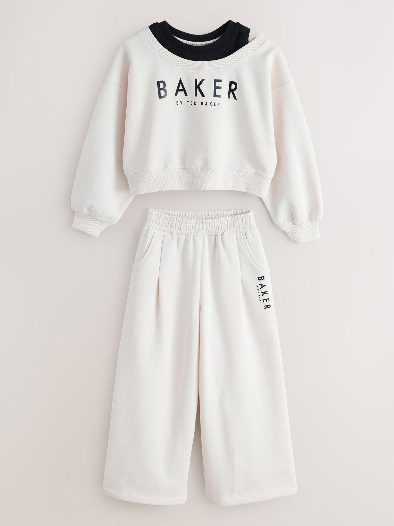 Image 2 of 5 of Ted Baker Girls Off-Shoulder Logo Sweatshirt and Joggers Set - Cream